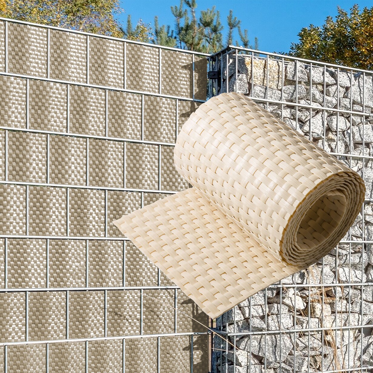 NYVI Polyrattan Sichtschutzstreifen Privafence 255 x 19 cm - Sichtschutz f&uuml;r Doppelstabmatten Zaun Farbe:Beige;Anzahl:5 - Bild 1