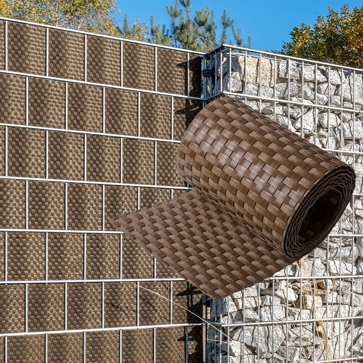 NYVI Polyrattan Sichtschutzstreifen Privafence 255 x 19 cm - Sichtschutz f&uuml;r Doppelstabmatten Zaun Farbe:Braun;Anzahl:6 - Bild 1