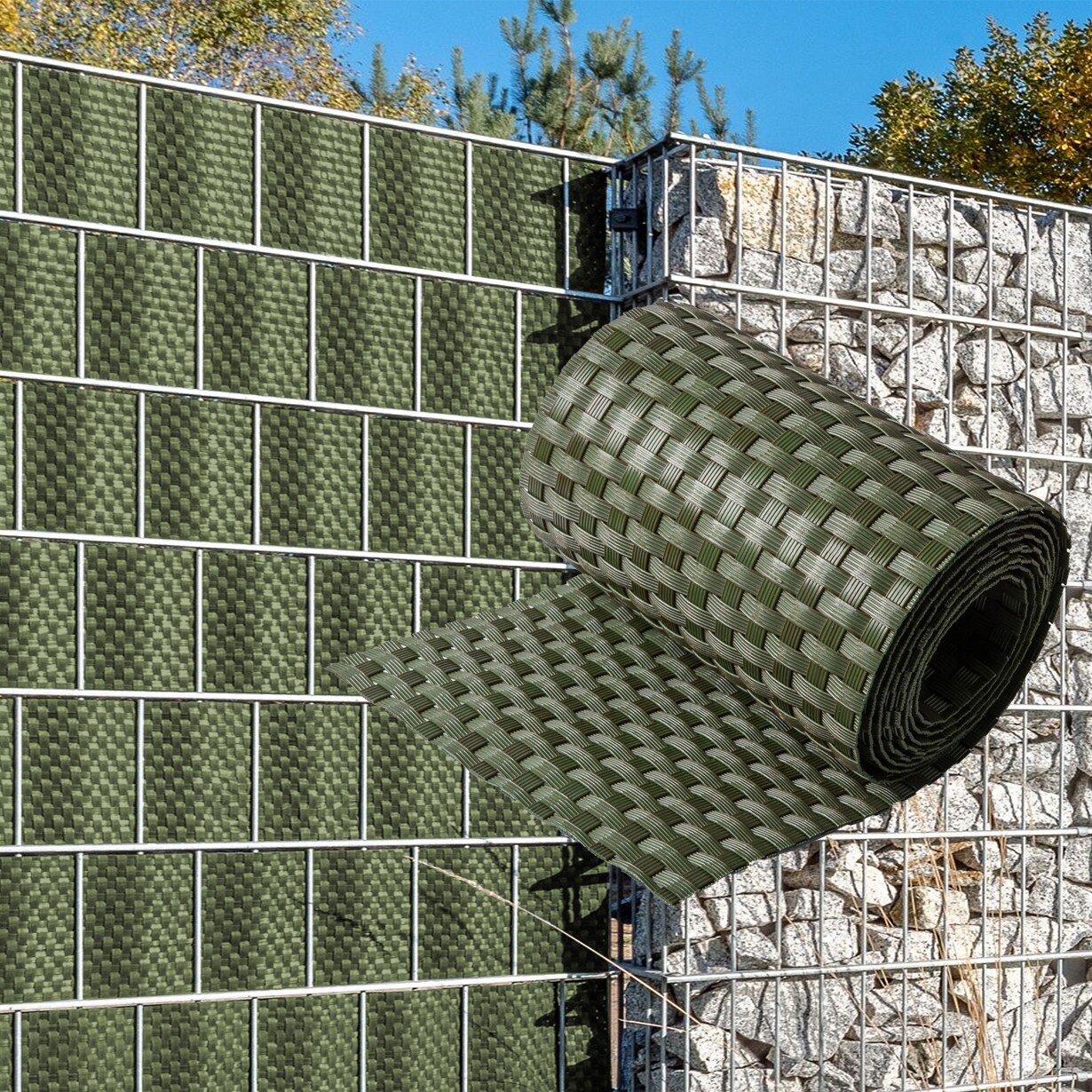 NYVI Polyrattan Sichtschutzstreifen Privafence 255 x 19 cm - Sichtschutz für Doppelstabmatten Zaun Farbe:Grün;Anzahl:6