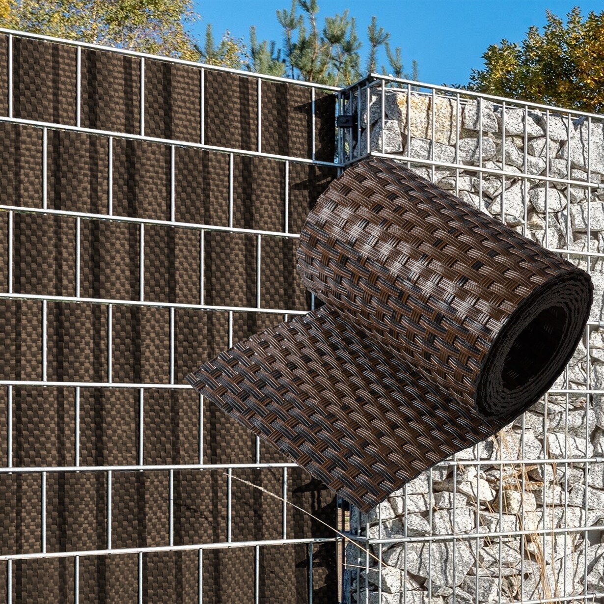 NYVI Polyrattan Sichtschutzstreifen Privafence 255 x 19 cm - Sichtschutz f&uuml;r Doppelstabmatten Zaun Anzahl:10;Farbe:Braun und Schwarz - Bild 1