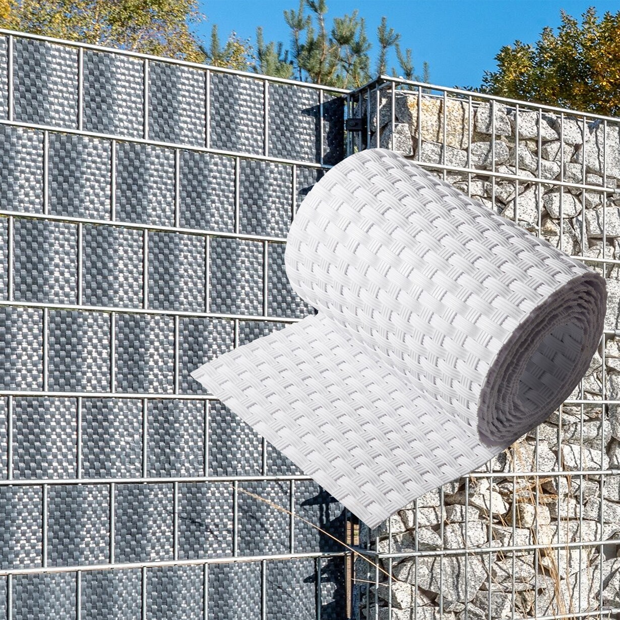 NYVI Polyrattan Sichtschutzstreifen Privafence 255 x 19 cm - Sichtschutz für Doppelstabmatten Zaun Farbe:Weiß;Anzahl:10