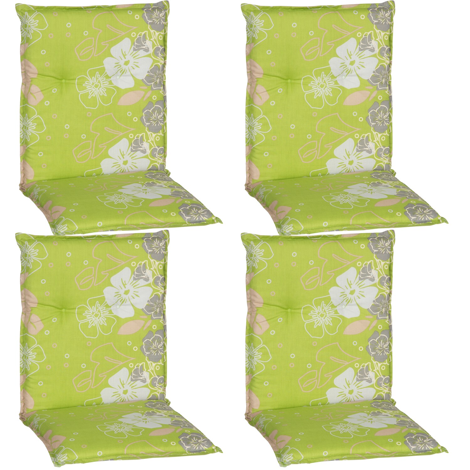 NYVI Gartenstuhl-Auflage Barcelona &ndash; Niedriglehnerauflage f&uuml;r Gartenst&uuml;hle Anzahl:4er Set;Dessin:Blumenranke Apfelgr&uuml;n - Bild 1