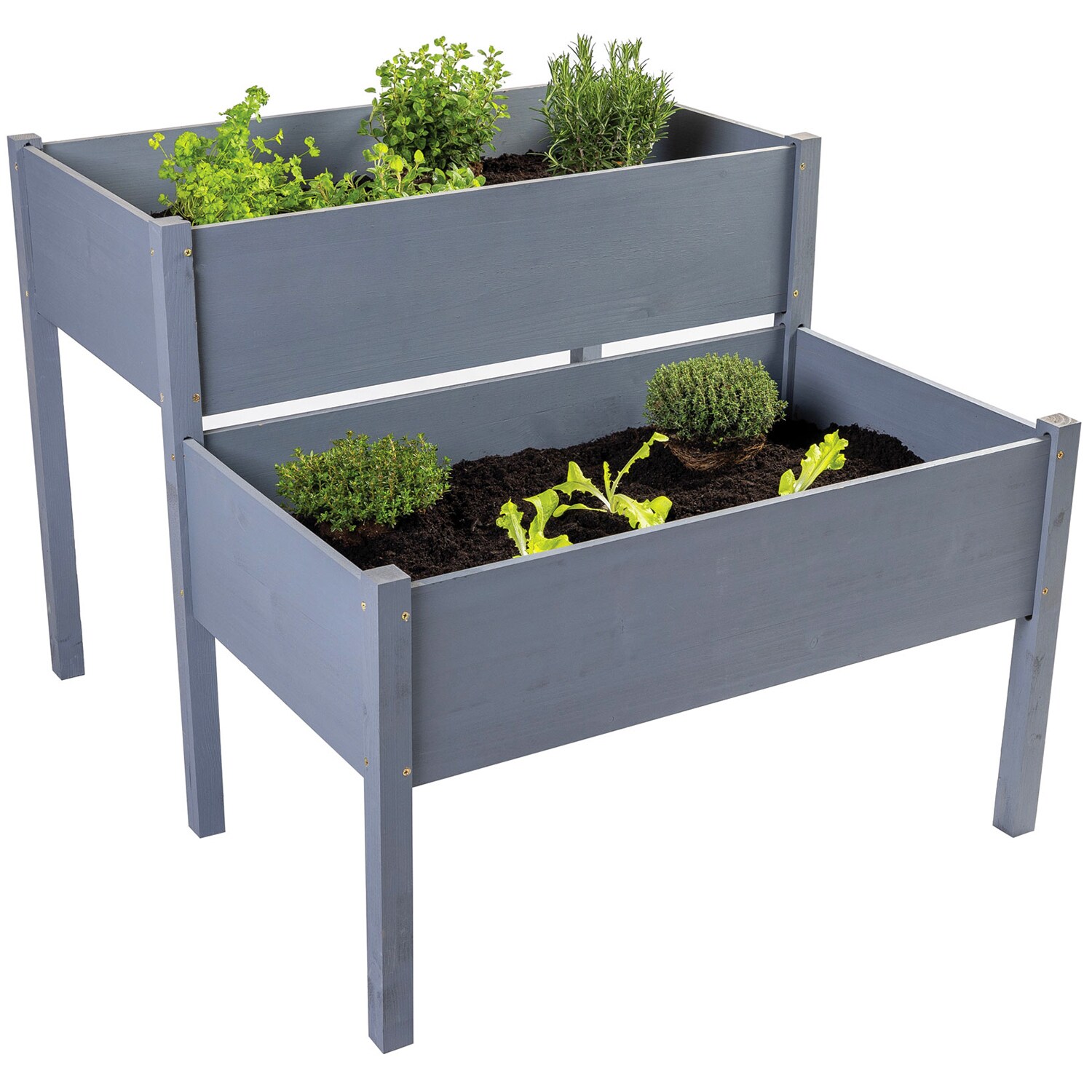 NYVI Hochbeet NYVIGreen mit 2 Abteilungen Grau – Gartenbeet mit Unkrautvlies | 04255636600193