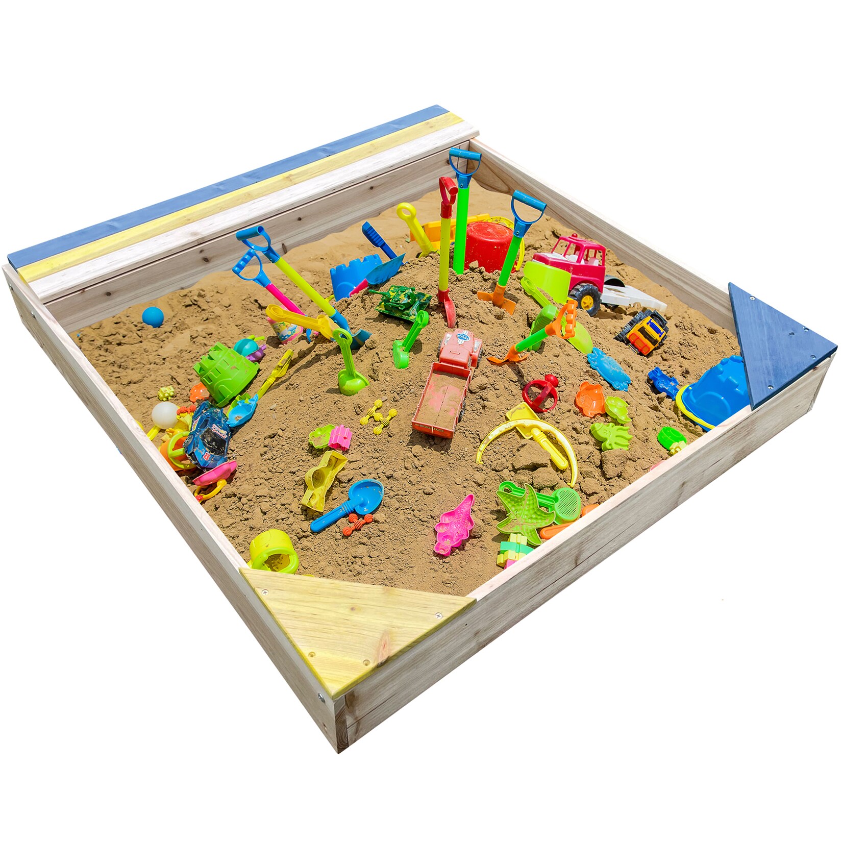 NYVI Kinder Sandkasten NYVIKids Semplice 102x96 cm - Sandkasten mit Abdeckung & 3 Sitzplätze