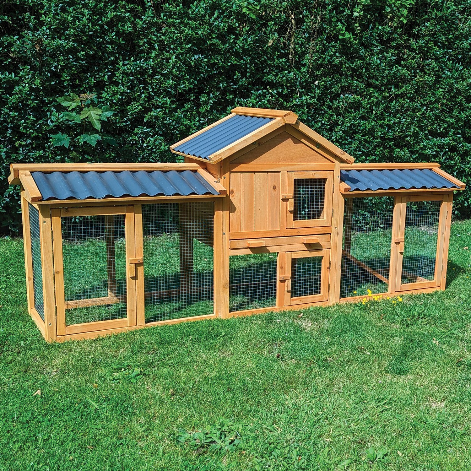 NYVI Hasenstall Picasso mit Auslauf - Natur - XXL Kleintierstall mit Gehege - PVC Dach - Winterfest & Wetterfest f&uuml;r Drau&szlig;en - Bild 1