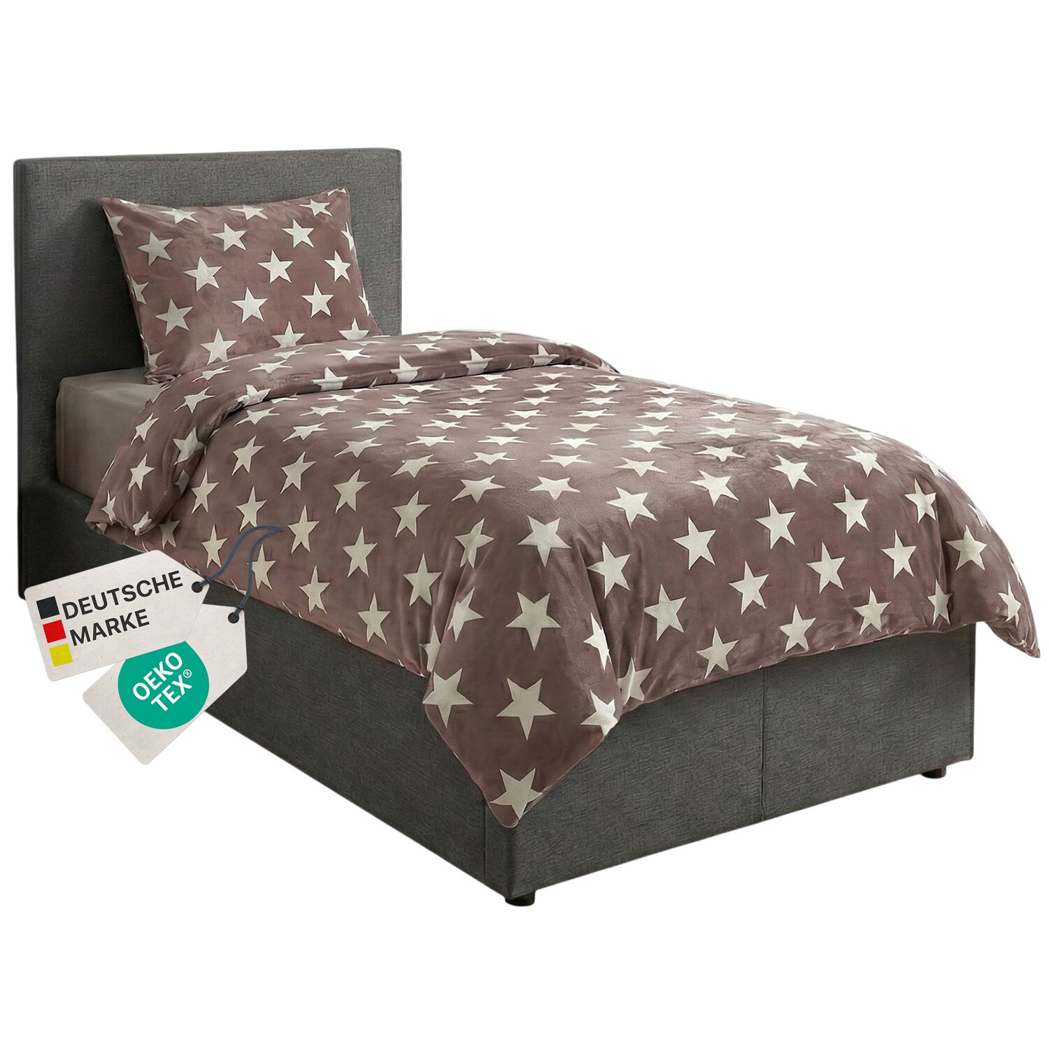 NYVI  Winter Bettw&auml;sche CozyStar Soft 2-teilig 1x Bettbezug 135x200 + 1x Kissenbezug 80x80 Sterne Farbe:Aubergine - Bild 1