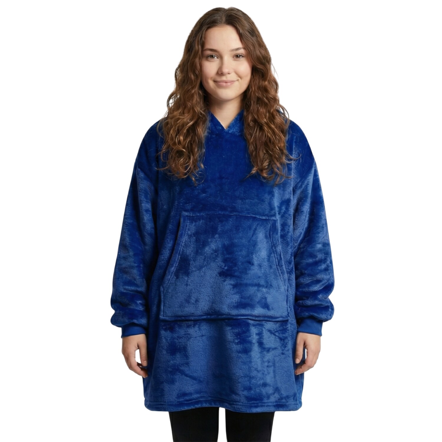 NYVI IamFlauschi Hoodie Decke mit &Auml;rmeln, Kapuze und K&auml;ngurutasche - Mit flauschiger Sherpa Innenseite - Tragbare Flanell Decke zum Anziehen f&uuml;r Erwachsene & Jugendliche Gr&ouml;&szlig;e:S/M 75x75 cm;Farbe:Navy-Blau - Bild 1