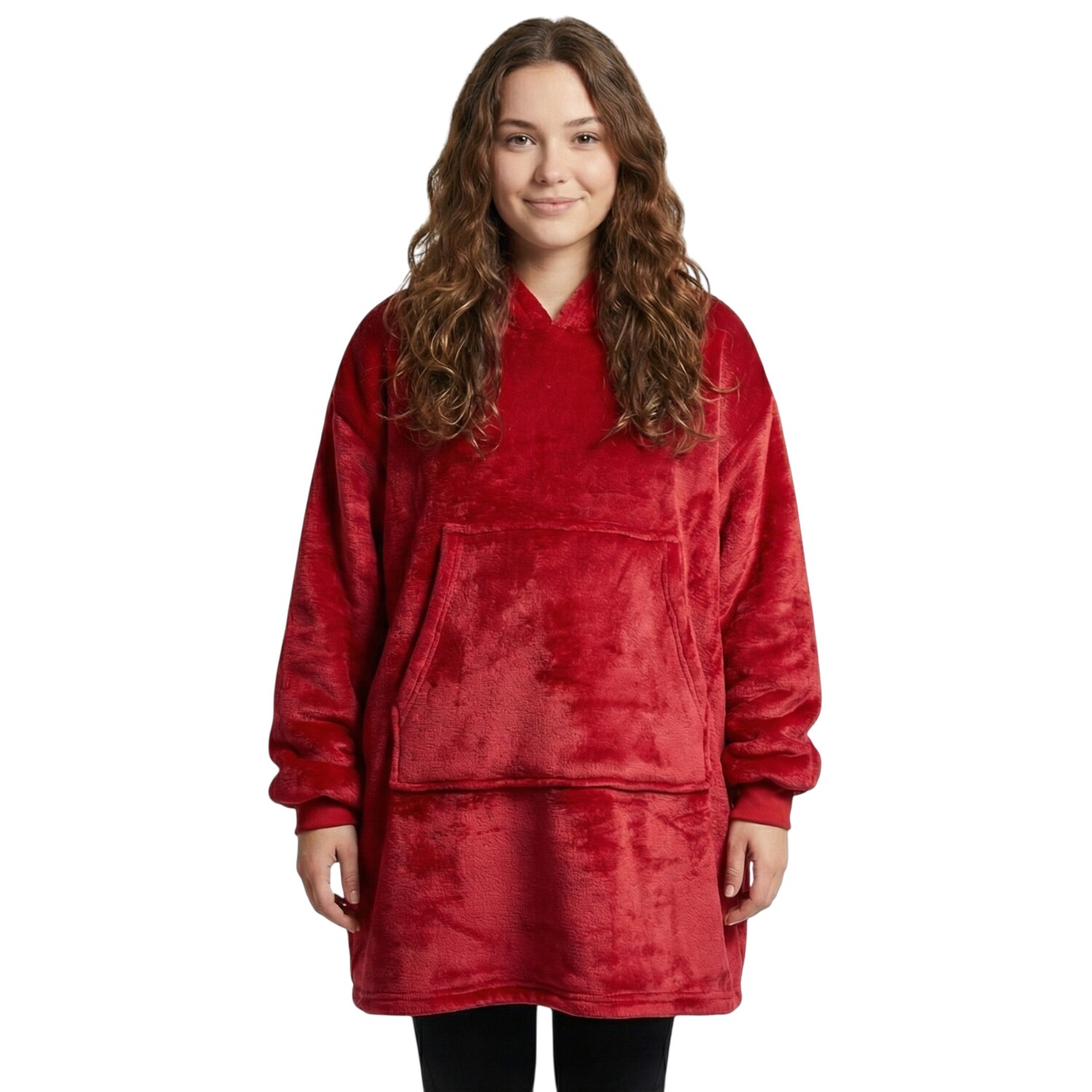 NYVI IamFlauschi Hoodie Decke mit &Auml;rmeln, Kapuze und K&auml;ngurutasche - Mit flauschiger Sherpa Innenseite - Tragbare Flanell Decke zum Anziehen f&uuml;r Erwachsene & Jugendliche Gr&ouml;&szlig;e:S/M 75x75 cm;Farbe:Rot-Burgund - Bild 1