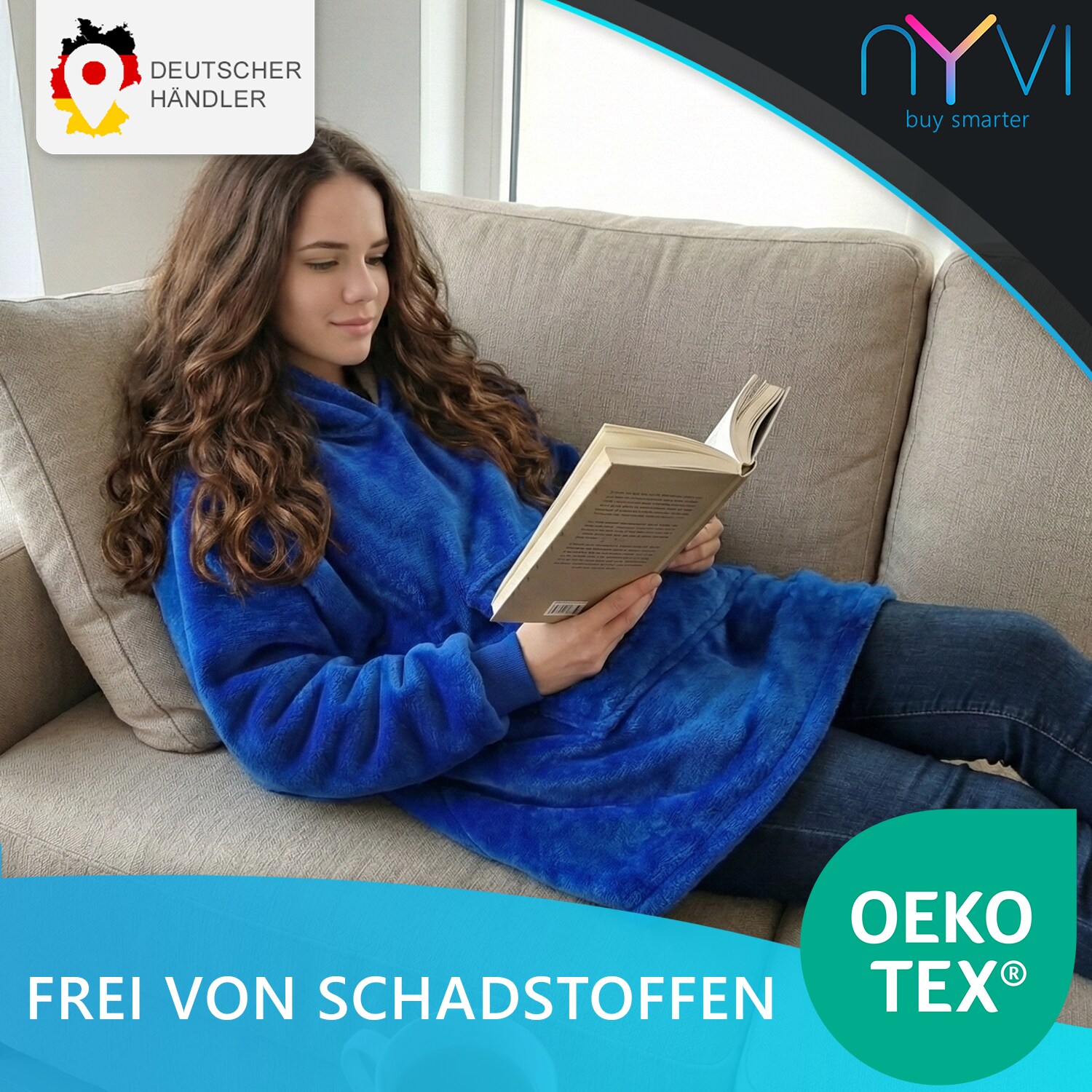 NYVI IamFlauschi Hoodie Decke mit Ärmeln, Kapuze und Kängurutasche - Mit flauschiger Sherpa Innenseite