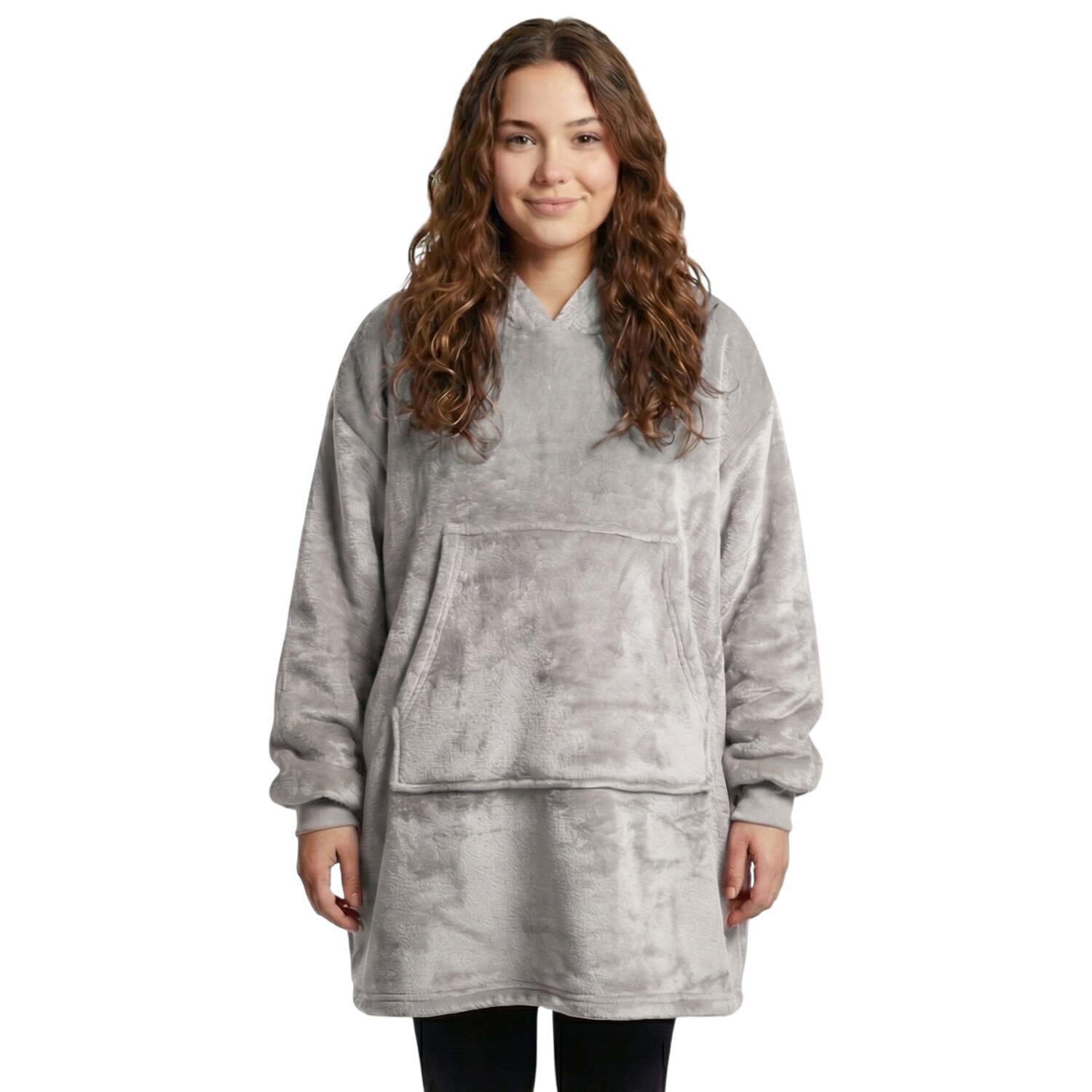NYVI IamFlauschi Hoodie Decke mit &Auml;rmeln, Kapuze und K&auml;ngurutasche - Mit flauschiger Sherpa Innenseite - Tragbare Flanell Decke zum Anziehen f&uuml;r Erwachsene & Jugendliche Farbe:Grau;Gr&ouml;&szlig;e:L/XL 95x95 cm - Bild 1