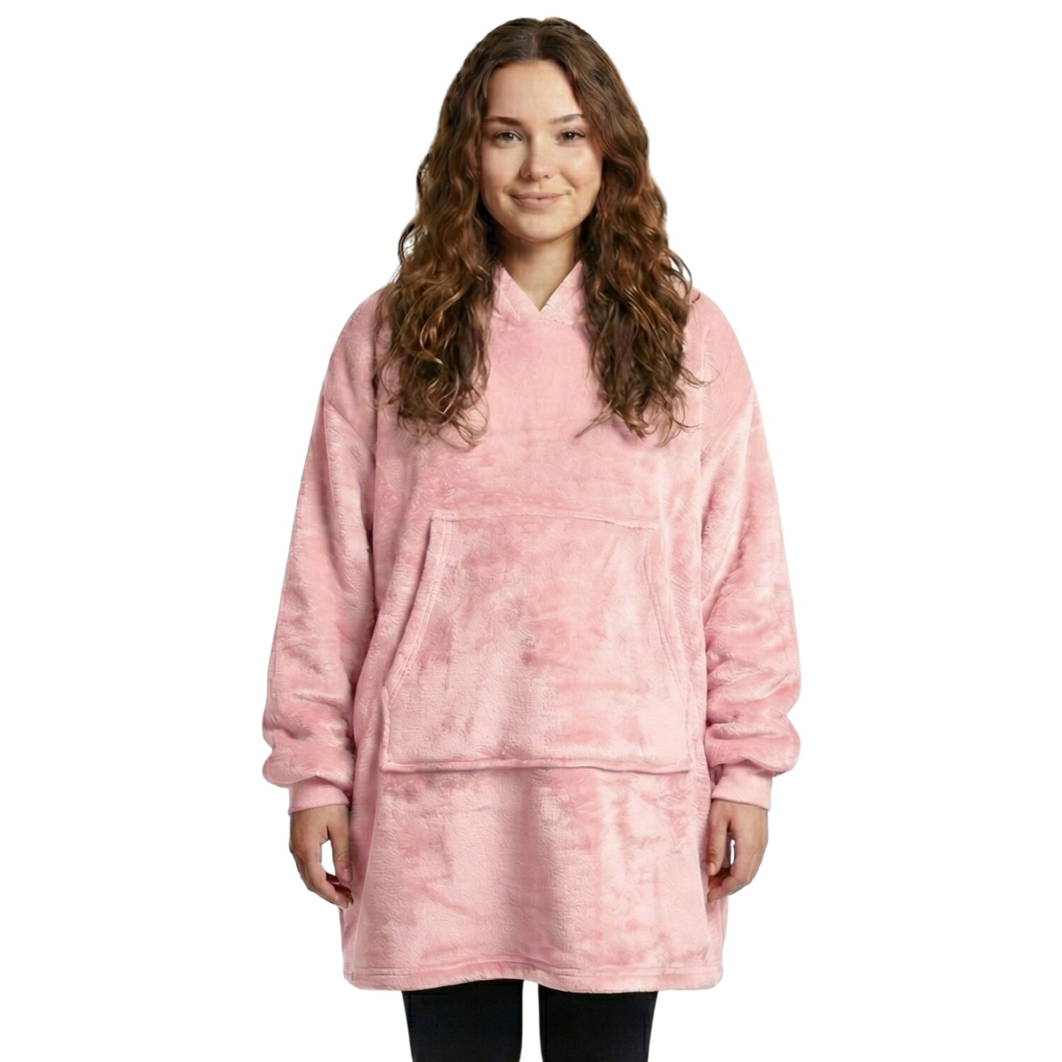 NYVI IamFlauschi Hoodie Decke mit &Auml;rmeln, Kapuze und K&auml;ngurutasche - Mit flauschiger Sherpa Innenseite - Tragbare Flanell Decke zum Anziehen f&uuml;r Erwachsene & Jugendliche Farbe:Ros&eacute;-Pink;Gr&ouml;&szlig;e:L/XL 95x95 cm - Bild 1