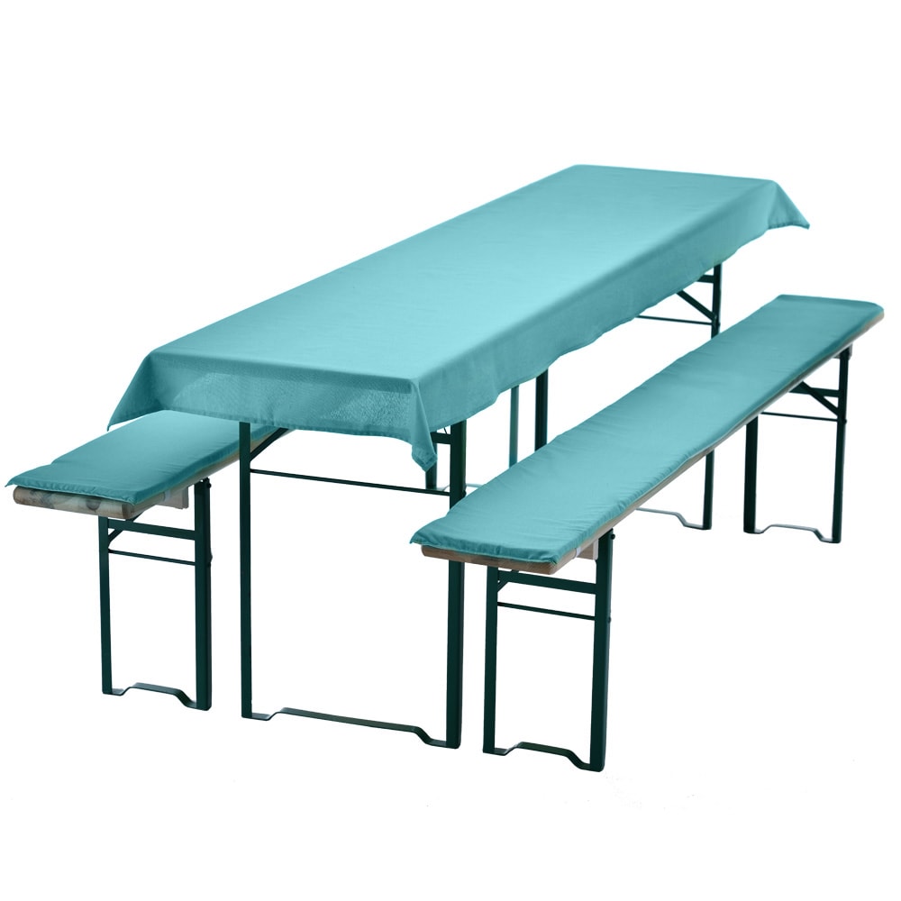 NYVI Bierbankauflagen Set NYVIGala 3 teilig - Auflagen f&uuml;r Bierzeltgarnitur - Tischdecke f&uuml;r Biertisch & Sitzpolster f&uuml;r Bierb&auml;nke Farbe:Aqua;Gr&ouml;&szlig;e:240x70 cm - Bild 1