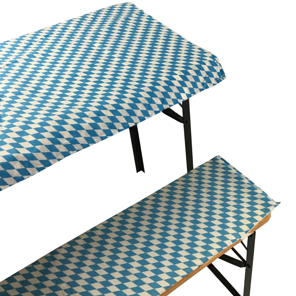 NYVI Bierbankauflagen Set NYVIGala 3 teilig - Auflagen f&uuml;r Bierzeltgarnitur - Tischdecke f&uuml;r Biertisch & Sitzpolster f&uuml;r Bierb&auml;nke Farbe:Bayrische Raute;Gr&ouml;&szlig;e:130x70 cm - Bild 1