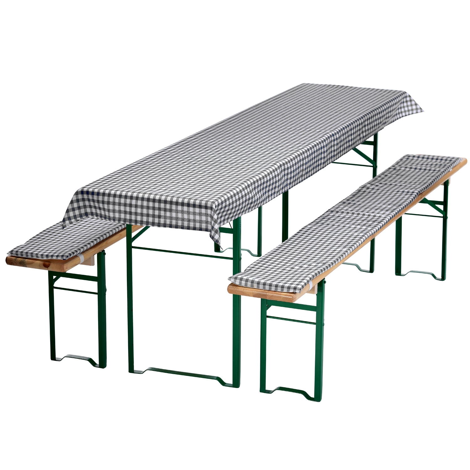 NYVI Bierbankauflagen Set NYVIGala 3 teilig - Auflagen f&uuml;r Bierzeltgarnitur - Tischdecke f&uuml;r Biertisch & Sitzpolster f&uuml;r Bierb&auml;nke Farbe:Grau Kariert;Gr&ouml;&szlig;e:130x70 cm - Bild 1