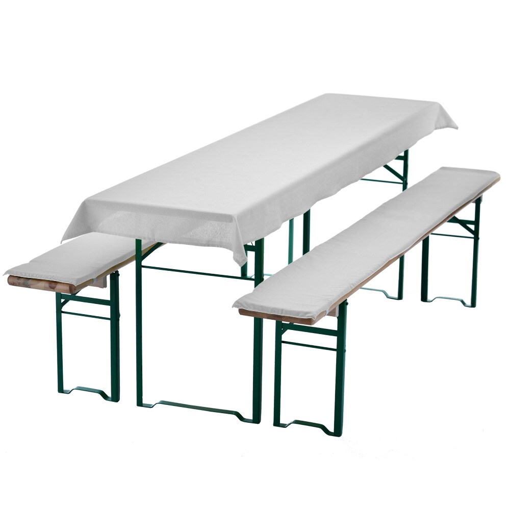 NYVI Bierbankauflagen Set NYVIGala 3 teilig - Auflagen f&uuml;r Bierzeltgarnitur - Tischdecke f&uuml;r Biertisch & Sitzpolster f&uuml;r Bierb&auml;nke Farbe:Wei&szlig;;Gr&ouml;&szlig;e:240x70 cm - Bild 1