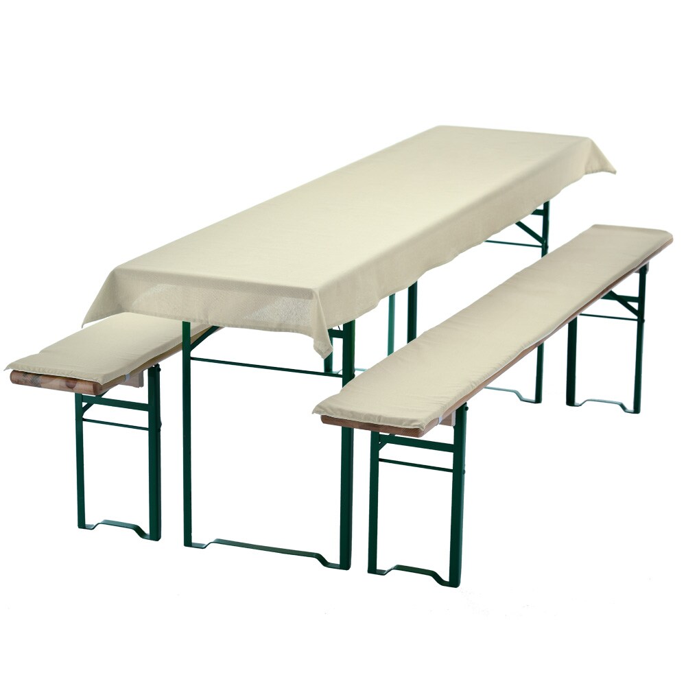 NYVI Bierbankauflagen Set NYVIGala 3 teilig - Auflagen f&uuml;r Bierzeltgarnitur - Tischdecke f&uuml;r Biertisch & Sitzpolster f&uuml;r Bierb&auml;nke Farbe:Ecru;Gr&ouml;&szlig;e:240x90 cm - Bild 1