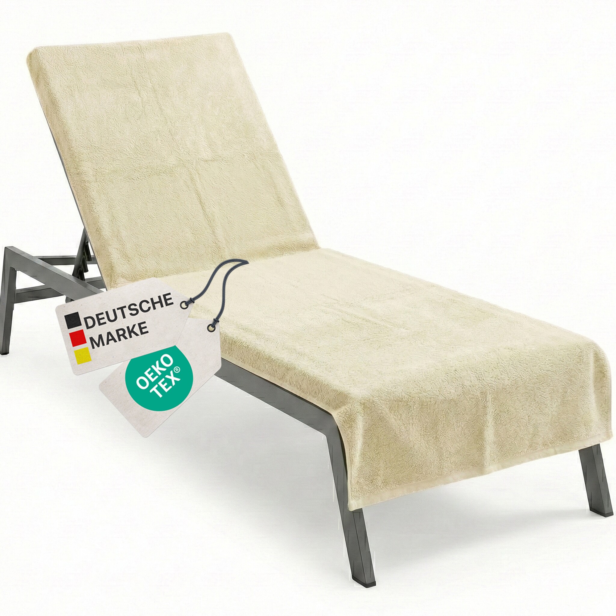 NYVI Frottee Schonbezug f&uuml;r Gartenliege NYVISpa 75x200 cm - Hygiene Liegestuhlauflage f&uuml;r Sonnenliegen Strandliegen Farbe:Beige - Bild 1