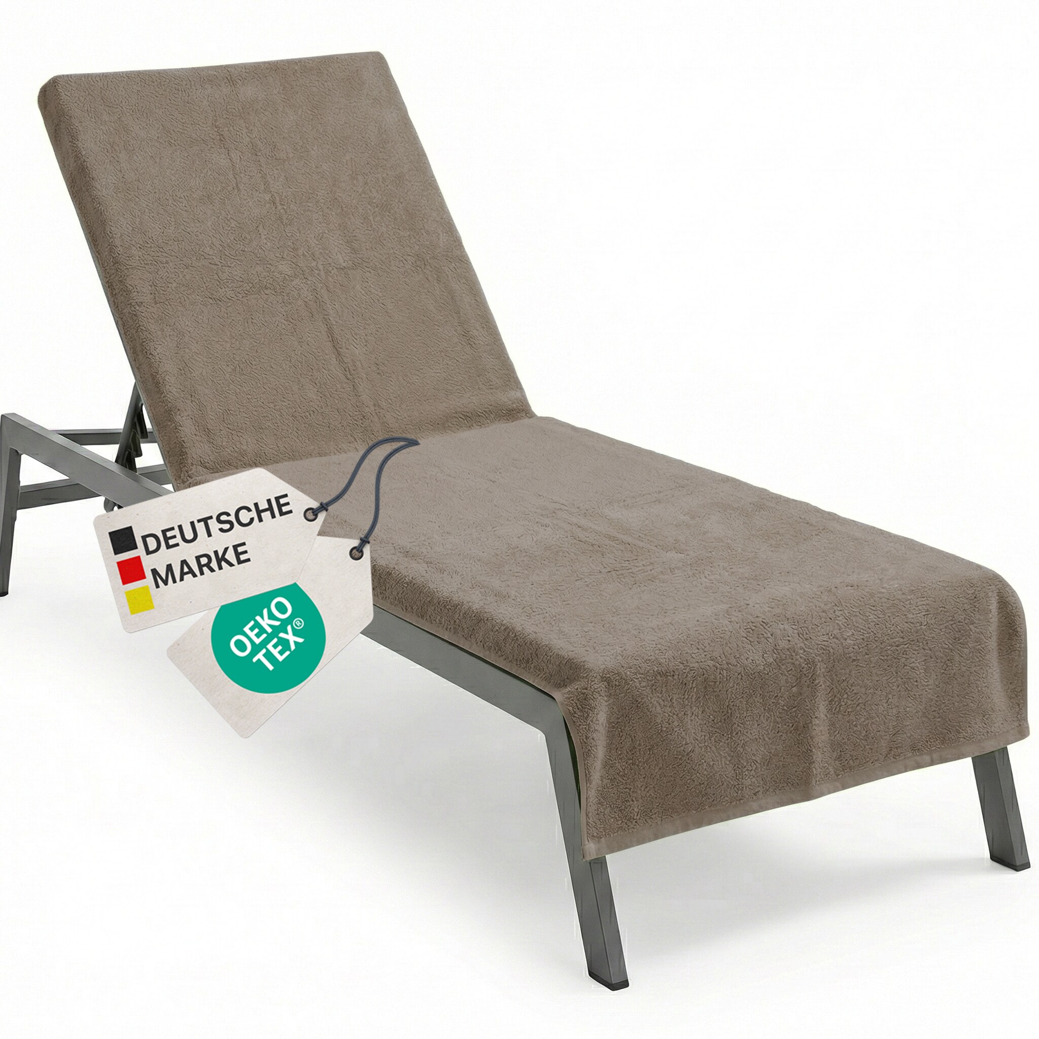 NYVI Frottee Schonbezug f&uuml;r Gartenliege NYVISpa 75x200 cm - Hygiene Liegestuhlauflage f&uuml;r Sonnenliegen Strandliegen Farbe:Taupe - Bild 1