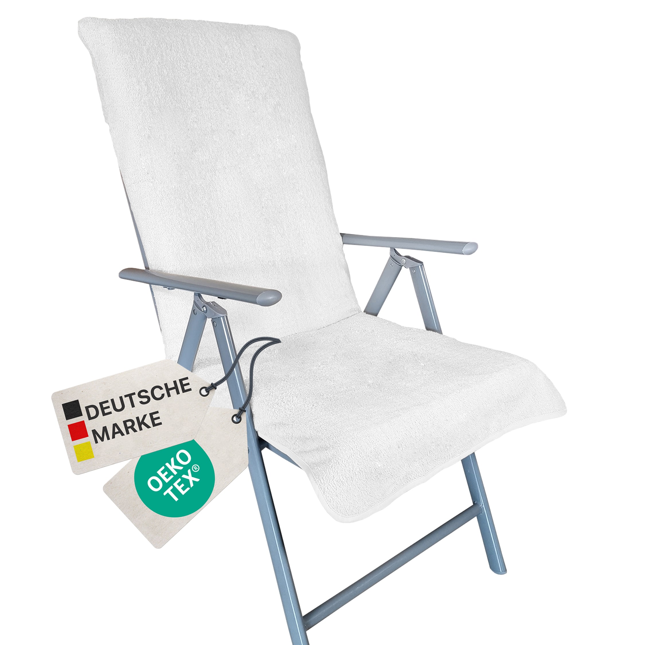 NYVI Frottee Schonbezug f&uuml;r Gartenstuhl NYVISpa 60x130 cm - Hygiene Auflage f&uuml;r Hochlehner Gartenst&uuml;hle Farbe:Wei&szlig; - Bild 1