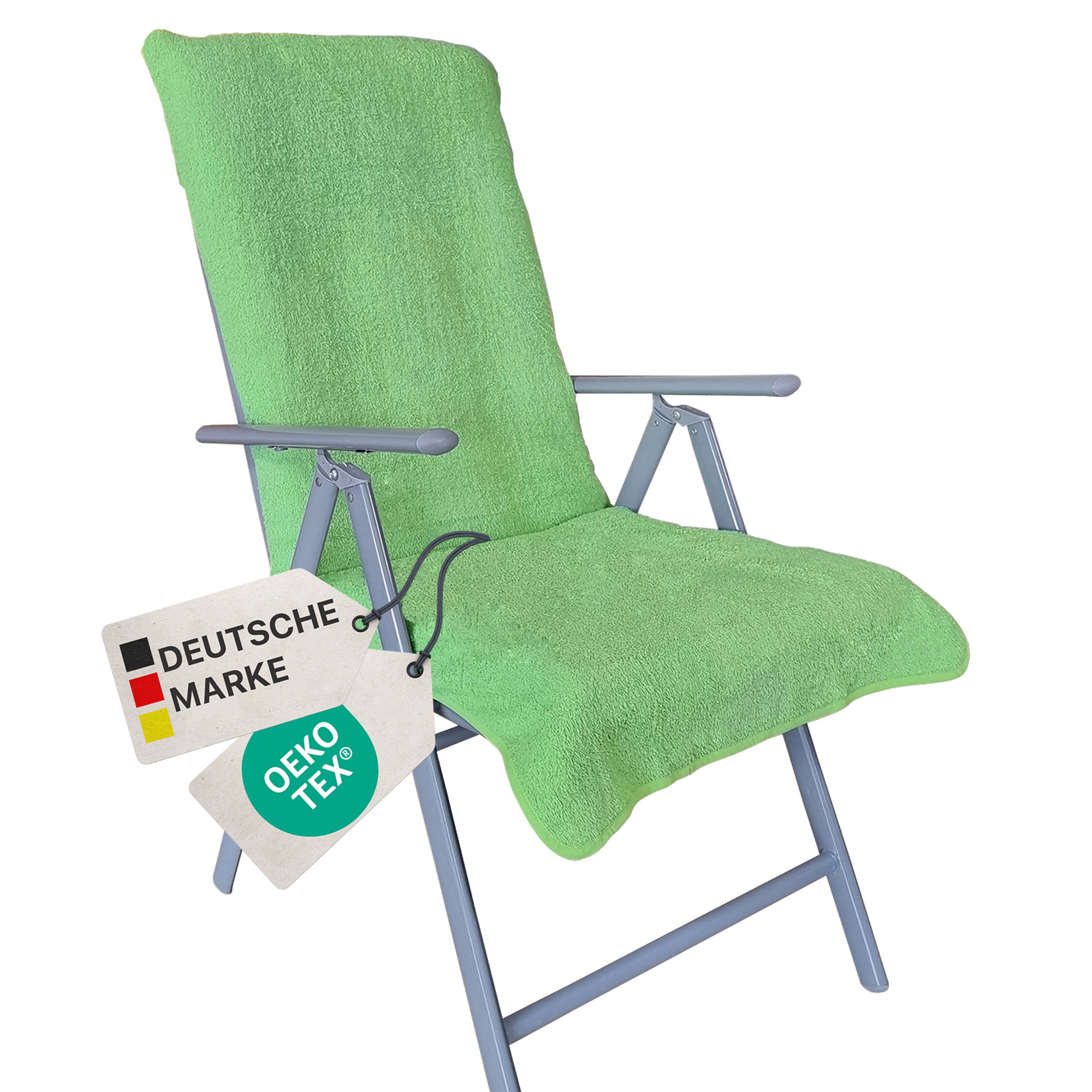 NYVI Frottee Schonbezug f&uuml;r Gartenstuhl NYVISpa 60x130 cm - Hygiene Auflage f&uuml;r Hochlehner Gartenst&uuml;hle Farbe:Gr&uuml;n - Bild 1