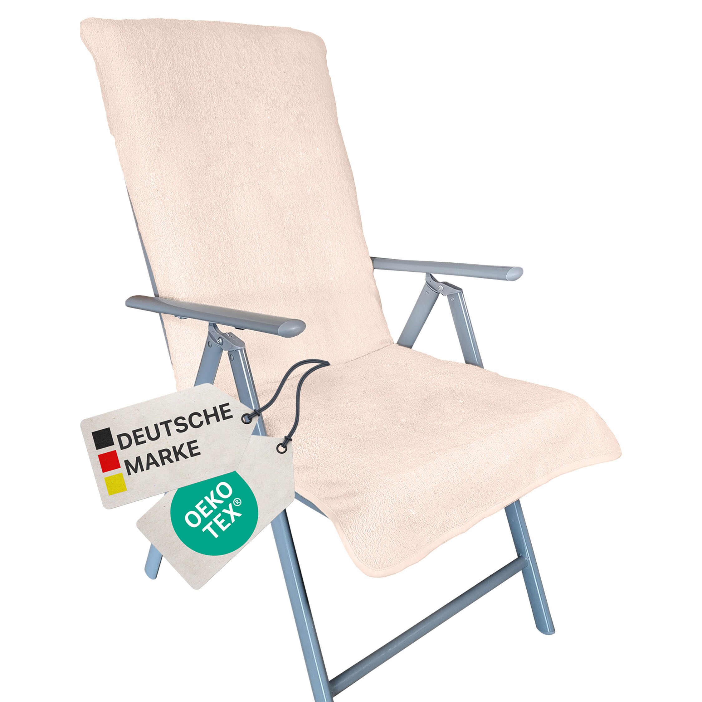 NYVI Frottee Schonbezug f&uuml;r Gartenstuhl NYVISpa 60x130 cm - Hygiene Auflage f&uuml;r Hochlehner Gartenst&uuml;hle Farbe:Beige - Bild 1