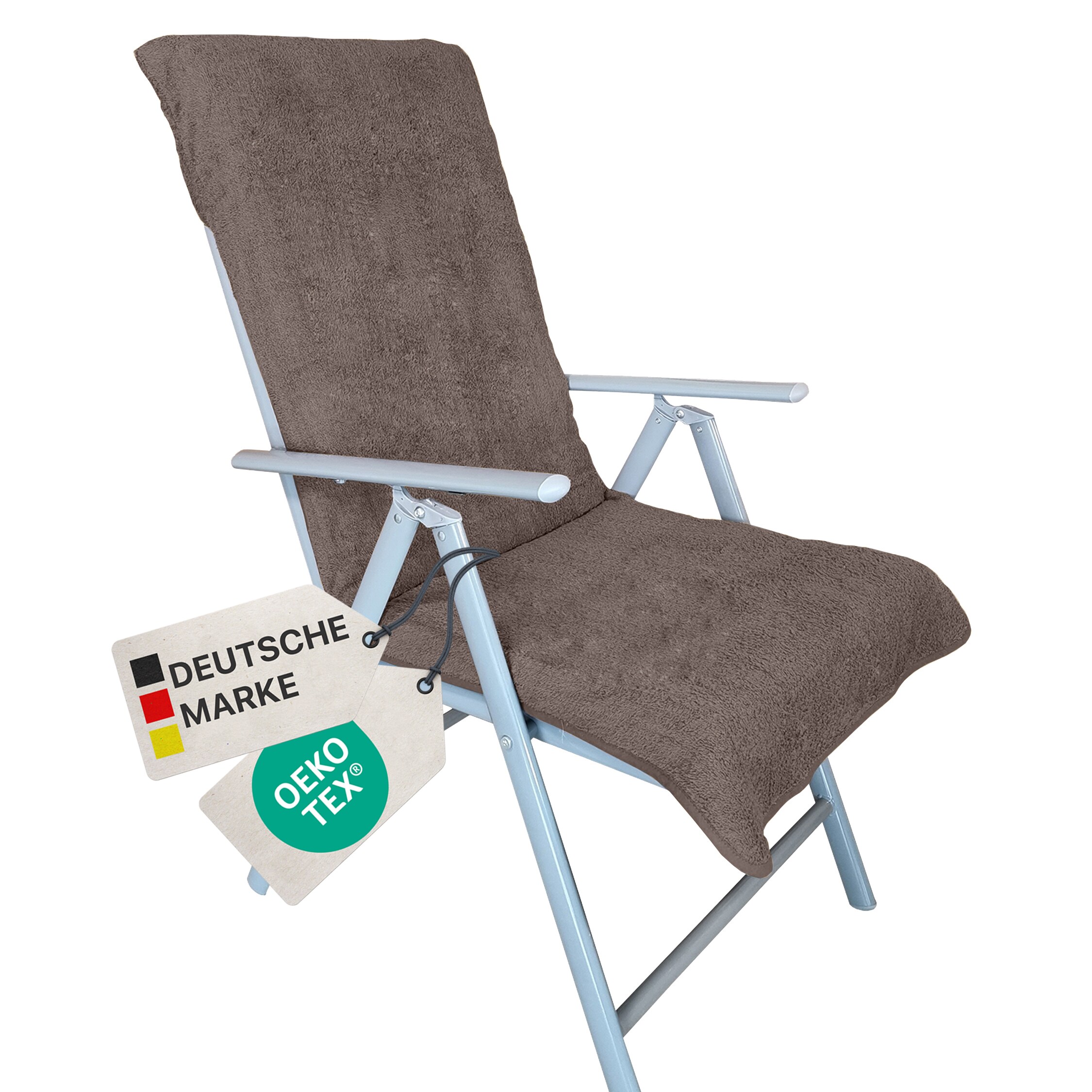 NYVI Frottee Schonbezug f&uuml;r Gartenstuhl NYVISpa 60x130 cm - Hygiene Auflage f&uuml;r Hochlehner Gartenst&uuml;hle Farbe:Taupe - Bild 1