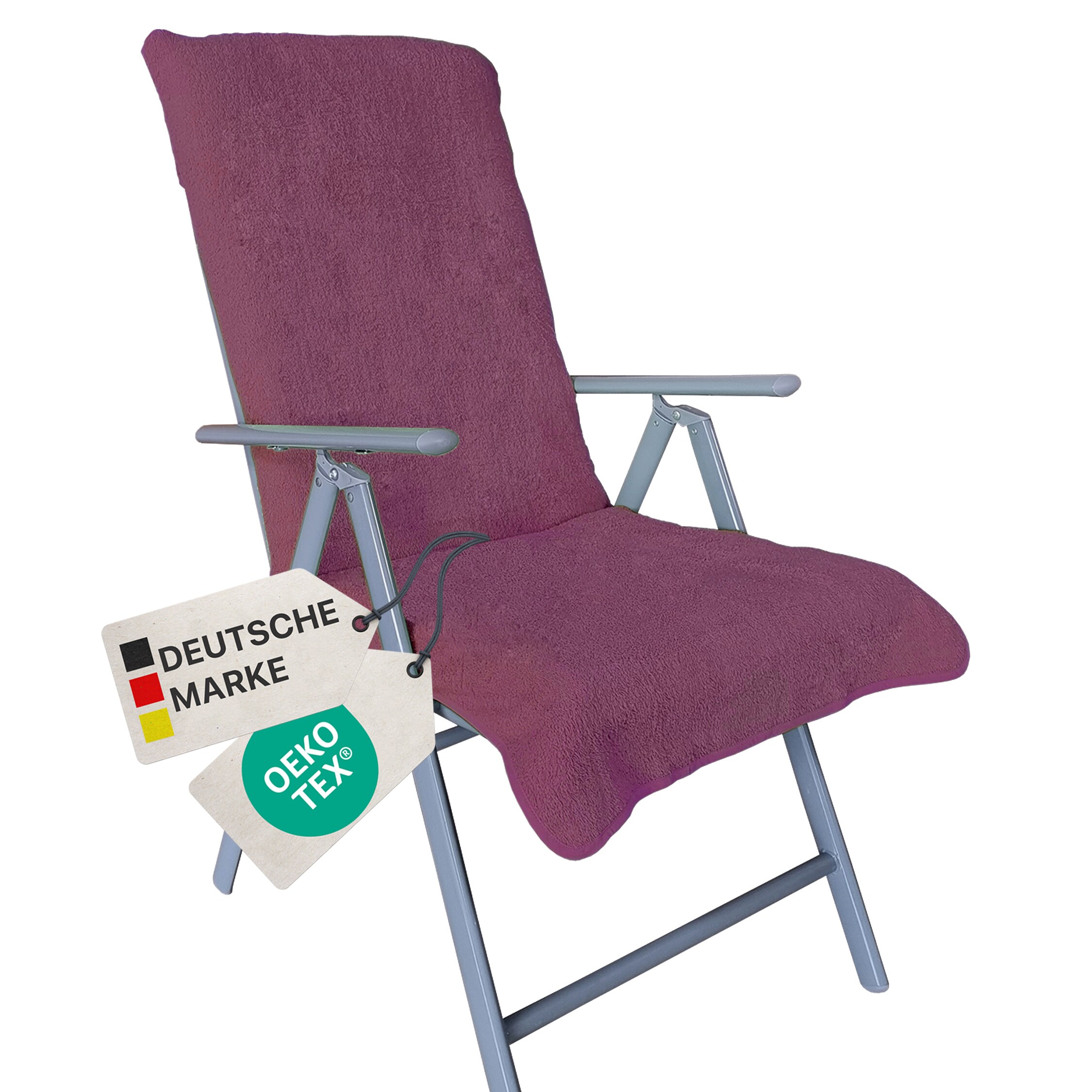 NYVI Frottee Schonbezug f&uuml;r Gartenstuhl NYVISpa 60x130 cm - Hygiene Auflage f&uuml;r Hochlehner Gartenst&uuml;hle Farbe:Lila - Bild 1