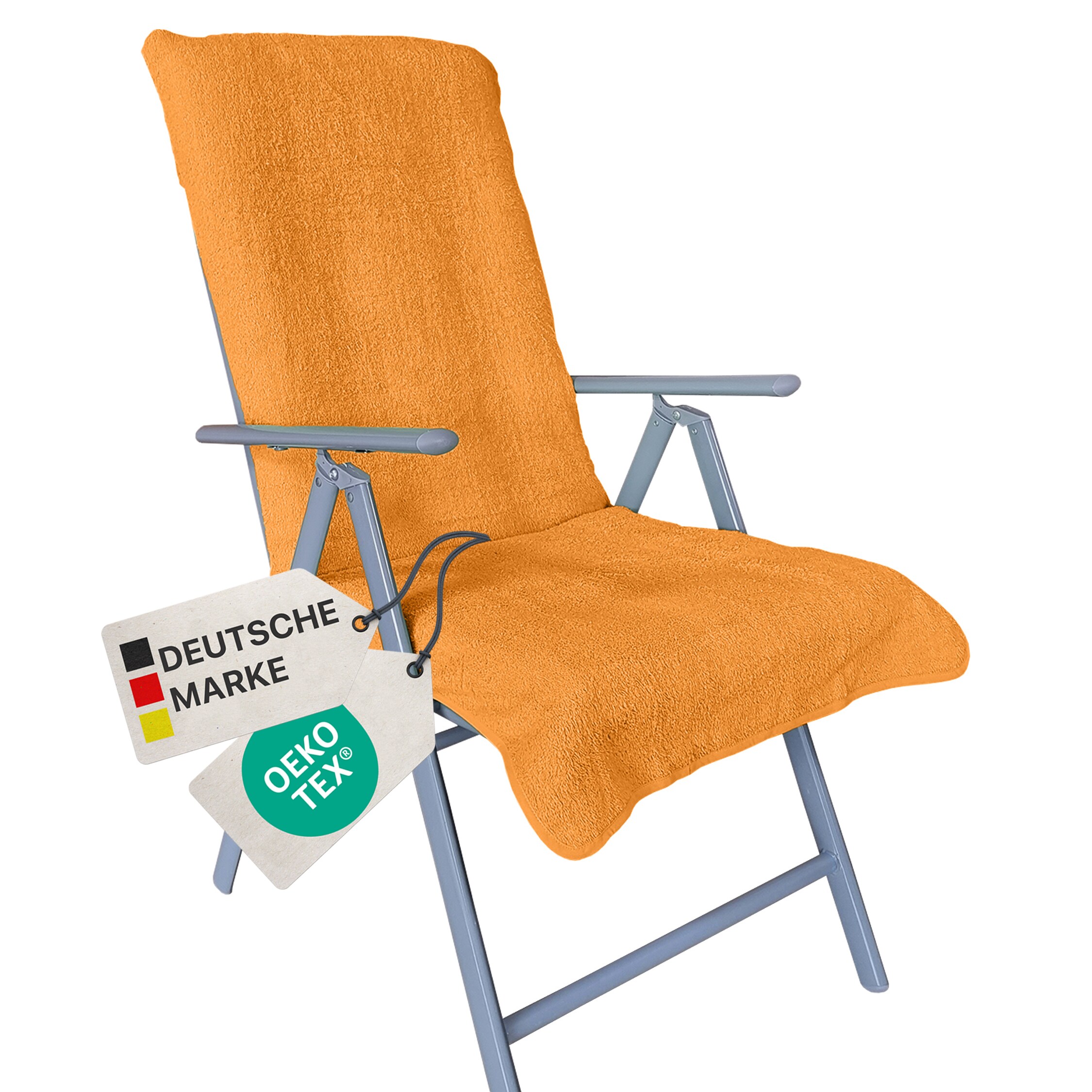 NYVI Frottee Schonbezug f&uuml;r Gartenstuhl NYVISpa 60x130 cm - Hygiene Auflage f&uuml;r Hochlehner Gartenst&uuml;hle Farbe:Orange - Bild 1