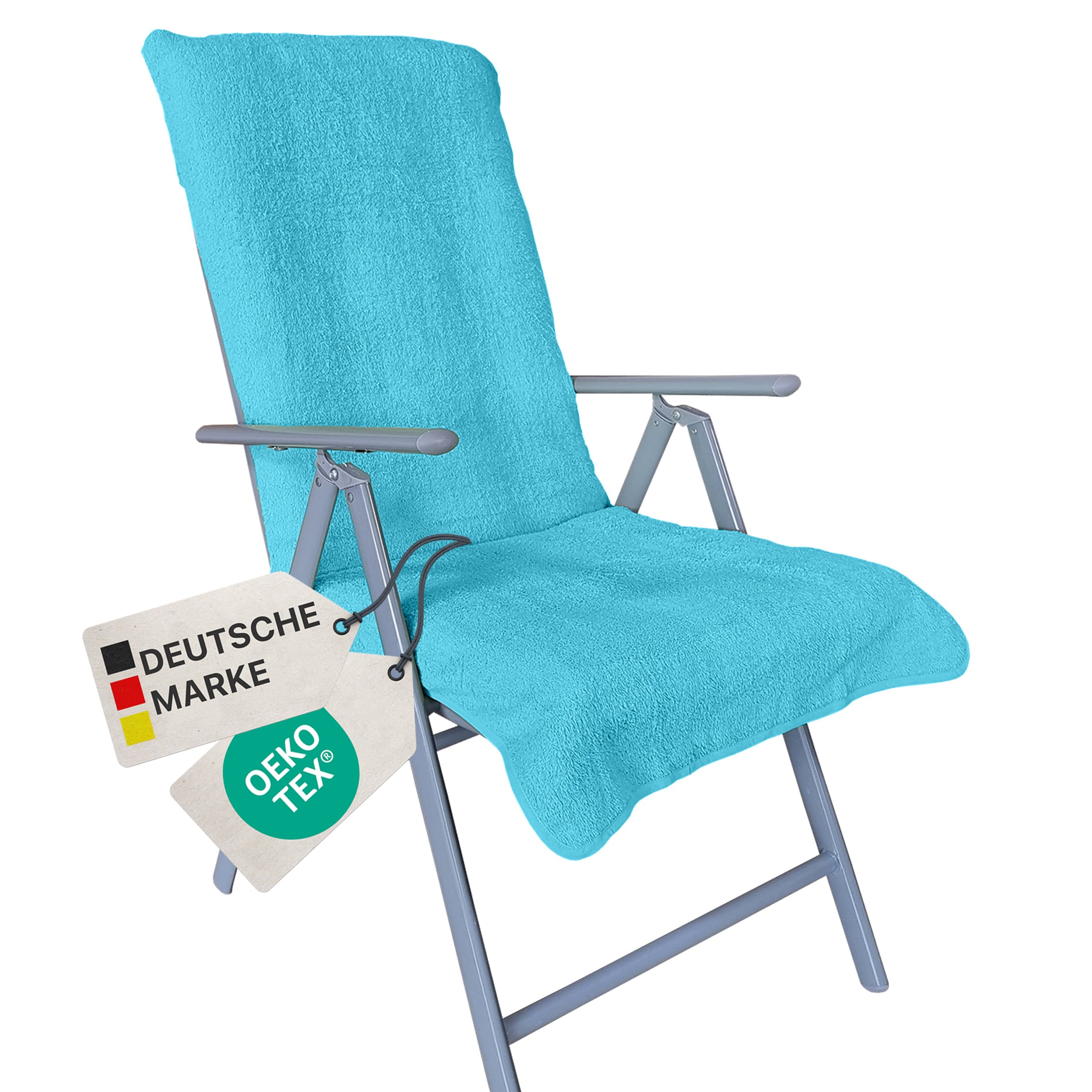 NYVI Frottee Schonbezug f&uuml;r Gartenstuhl NYVISpa 60x130 cm - Hygiene Auflage f&uuml;r Hochlehner Gartenst&uuml;hle Farbe:T&uuml;rkis - Bild 1