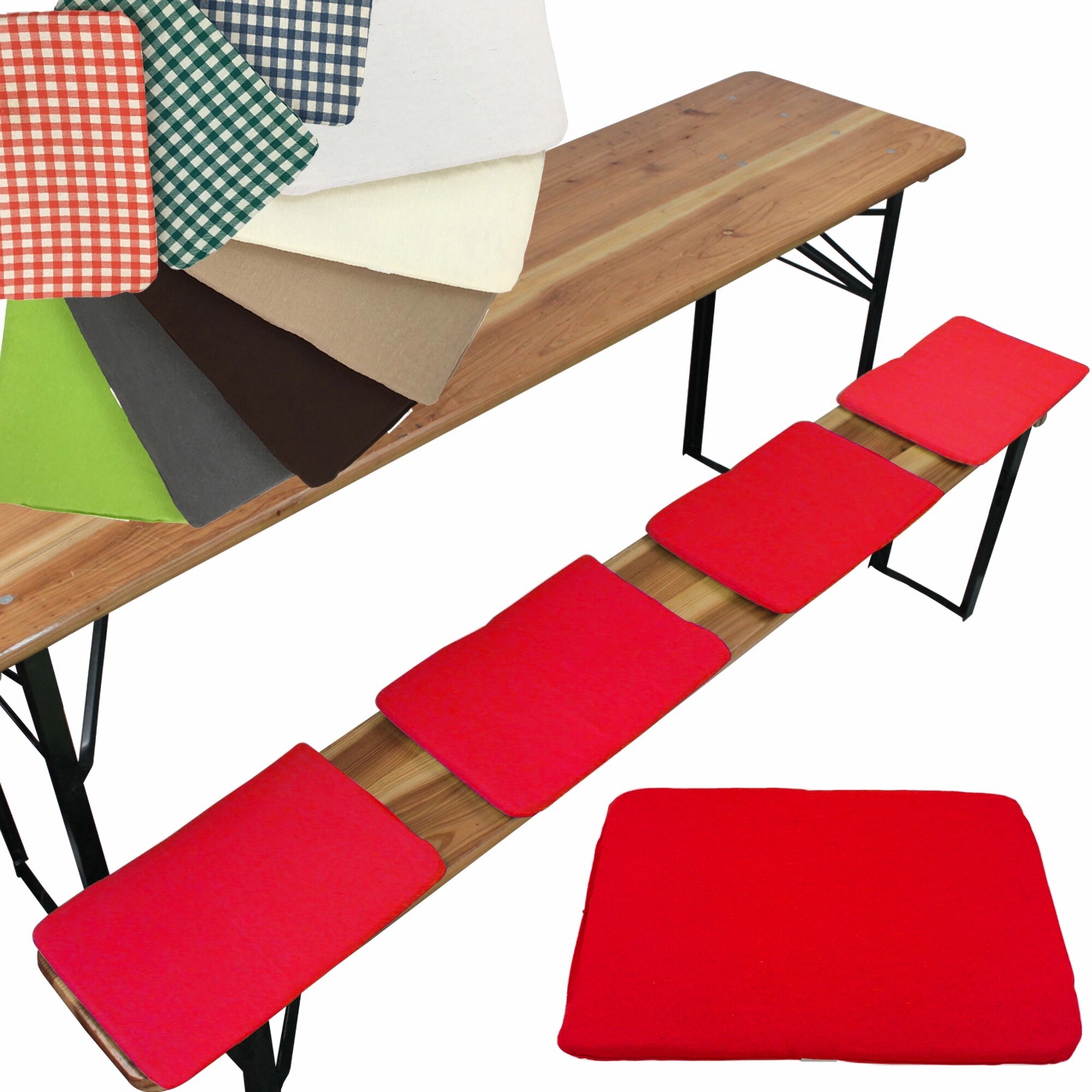NYVI Bierbank Sitzkissen 36x25 cm NYVIGala 4er Set - Komfortable Sitzpolster f&uuml;r Bierb&auml;nke - Bierbankkissen mit elastischer Klettband Befestigung Farbe:Rot - Bild 1
