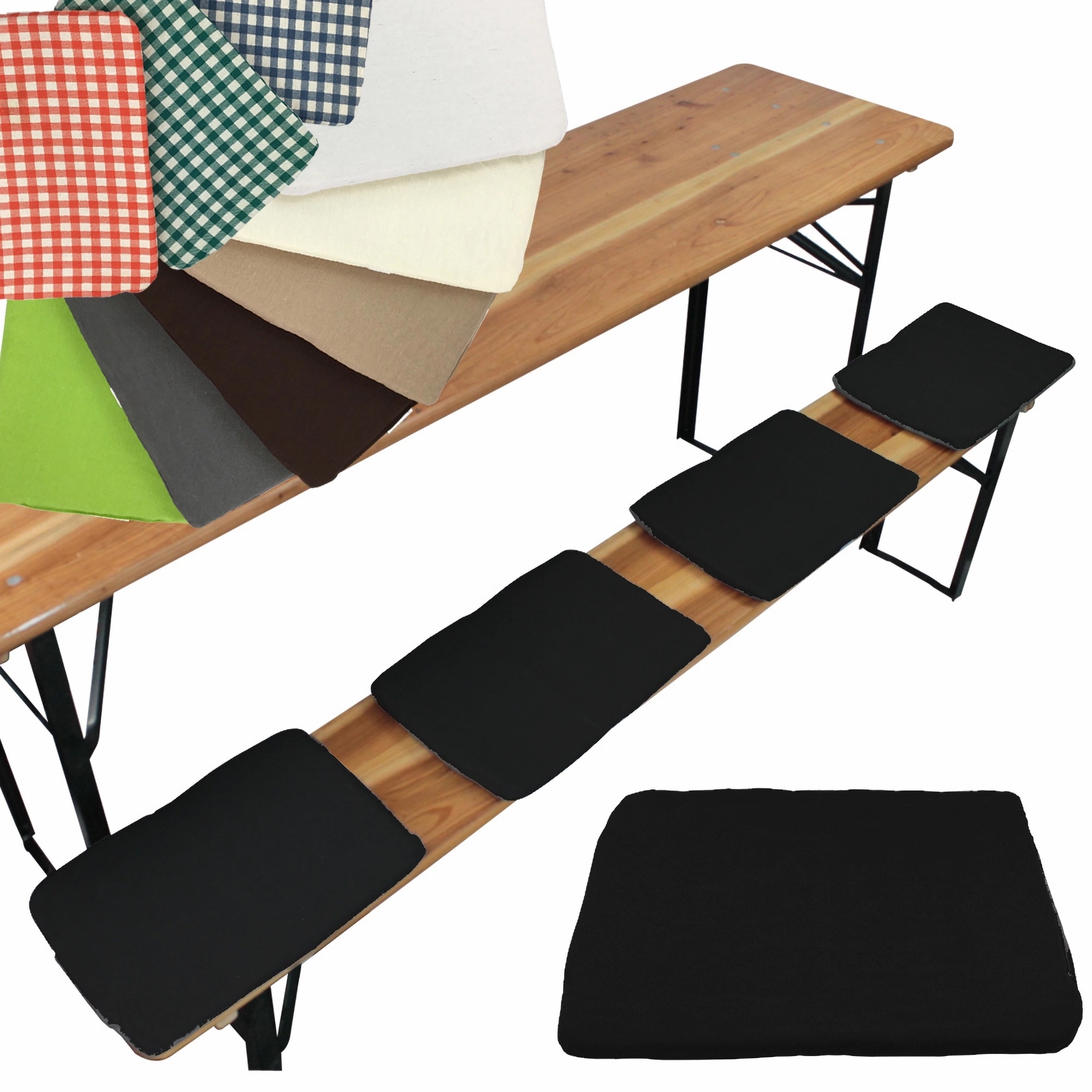 NYVI Bierbank Sitzkissen 36x25 cm NYVIGala 4er Set - Komfortable Sitzpolster f&uuml;r Bierb&auml;nke - Bierbankkissen mit elastischer Klettband Befestigung Farbe:Schwarz - Bild 1