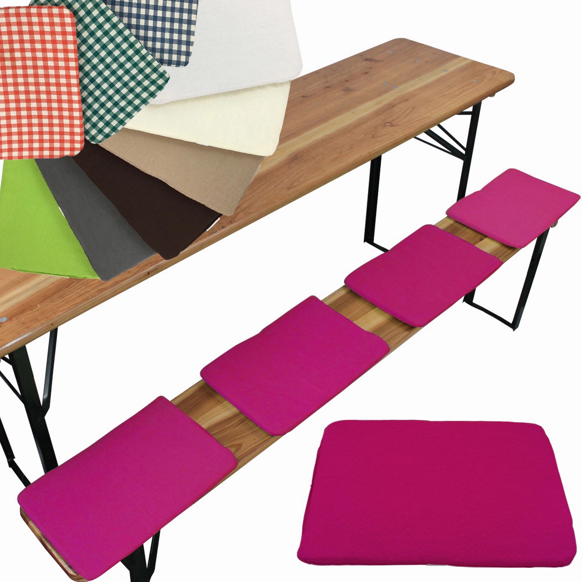 NYVI Bierbank Sitzkissen 36x25 cm NYVIGala 4er Set - Komfortable Sitzpolster f&uuml;r Bierb&auml;nke - Bierbankkissen mit elastischer Klettband Befestigung Farbe:Beere - Bild 1