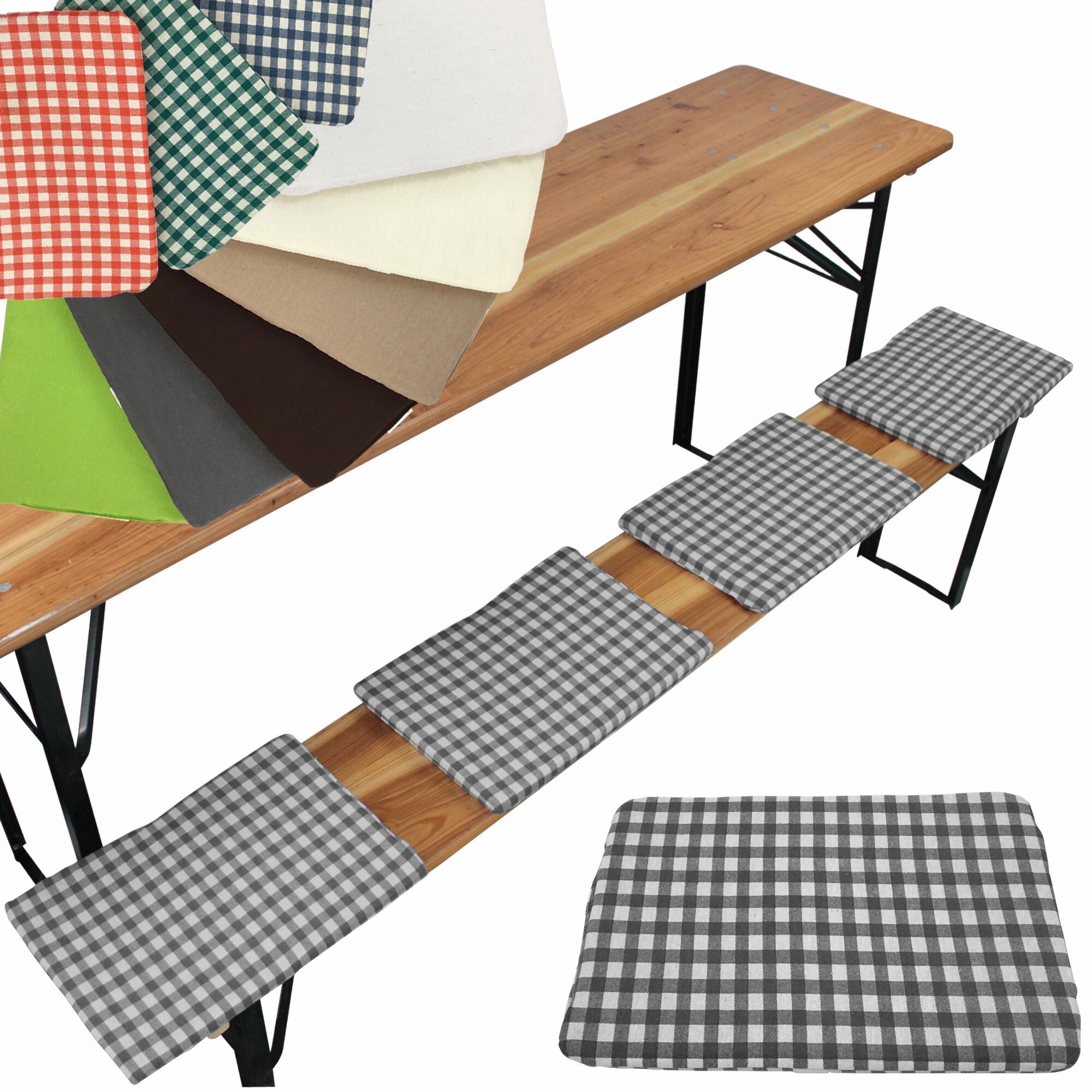 NYVI Bierbank Sitzkissen 36x25 cm NYVIGala 4er Set - Komfortable Sitzpolster f&uuml;r Bierb&auml;nke - Bierbankkissen mit elastischer Klettband Befestigung Farbe:Grau Kariert - Bild 1