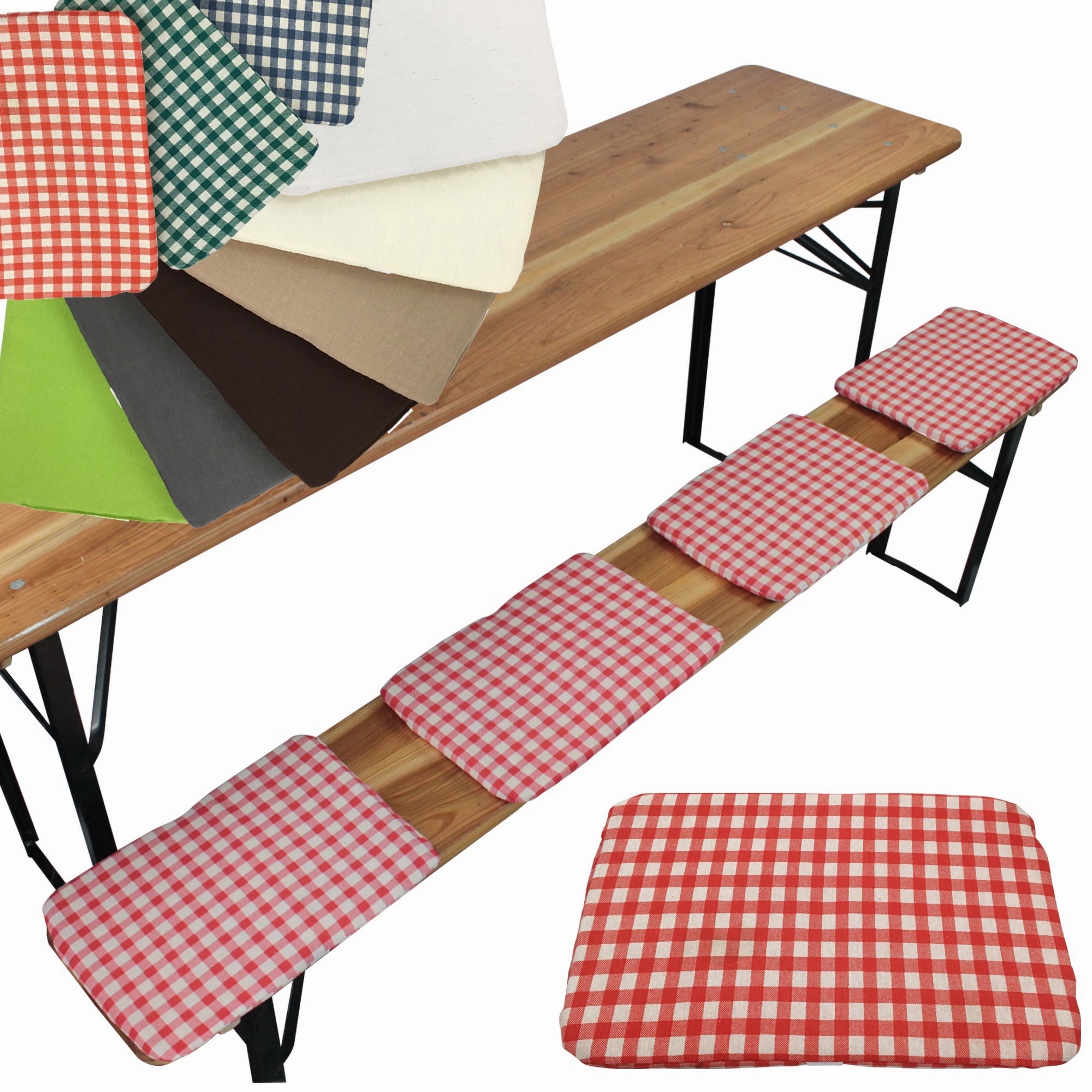 NYVI Bierbank Sitzkissen 36x25 cm NYVIGala 4er Set - Komfortable Sitzpolster f&uuml;r Bierb&auml;nke - Bierbankkissen mit elastischer Klettband Befestigung Farbe:Rot Kariert - Bild 1
