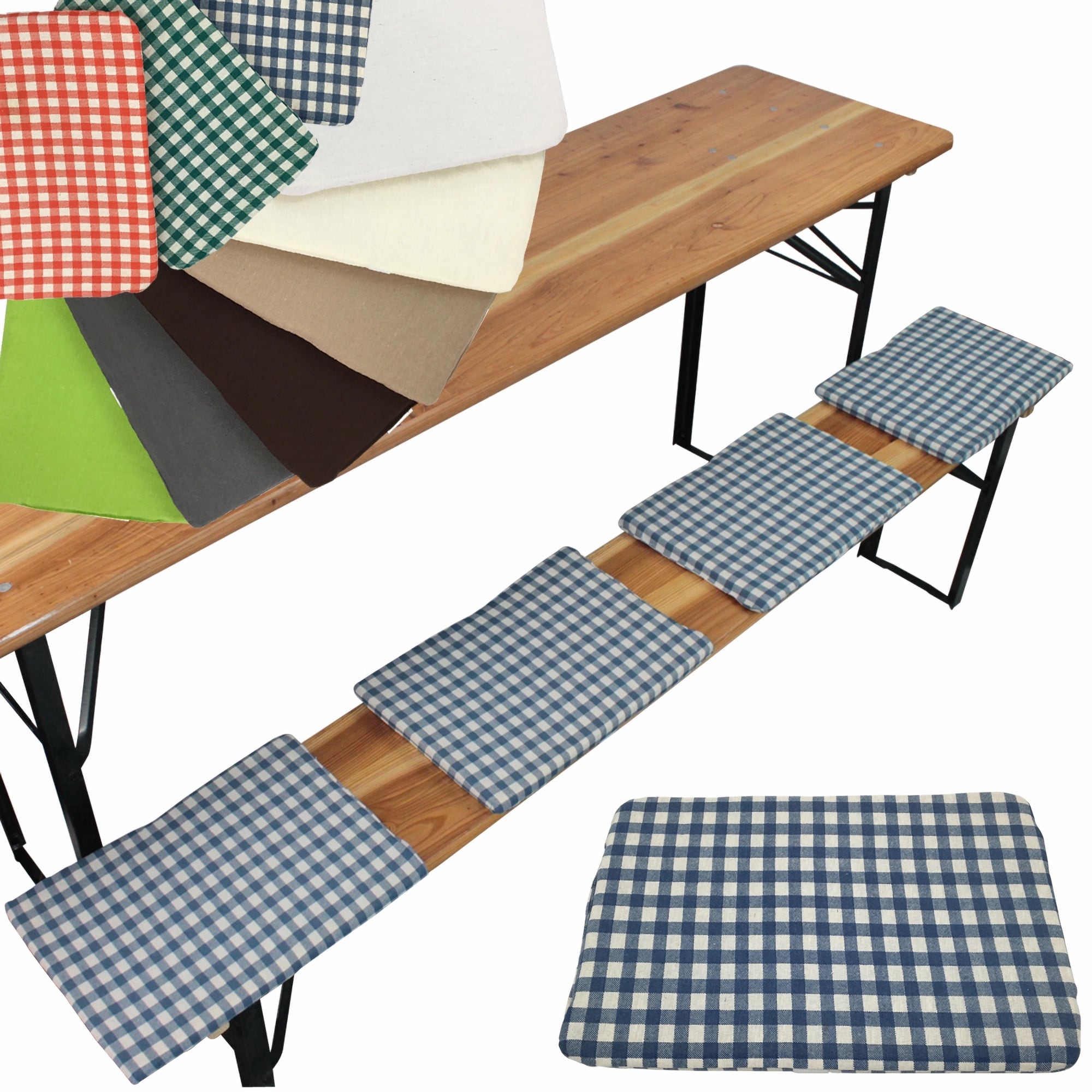 NYVI Bierbank Sitzkissen 36x25 cm NYVIGala 4er Set - Komfortable Sitzpolster f&uuml;r Bierb&auml;nke - Bierbankkissen mit elastischer Klettband Befestigung Farbe:Blau Kariert - Bild 1