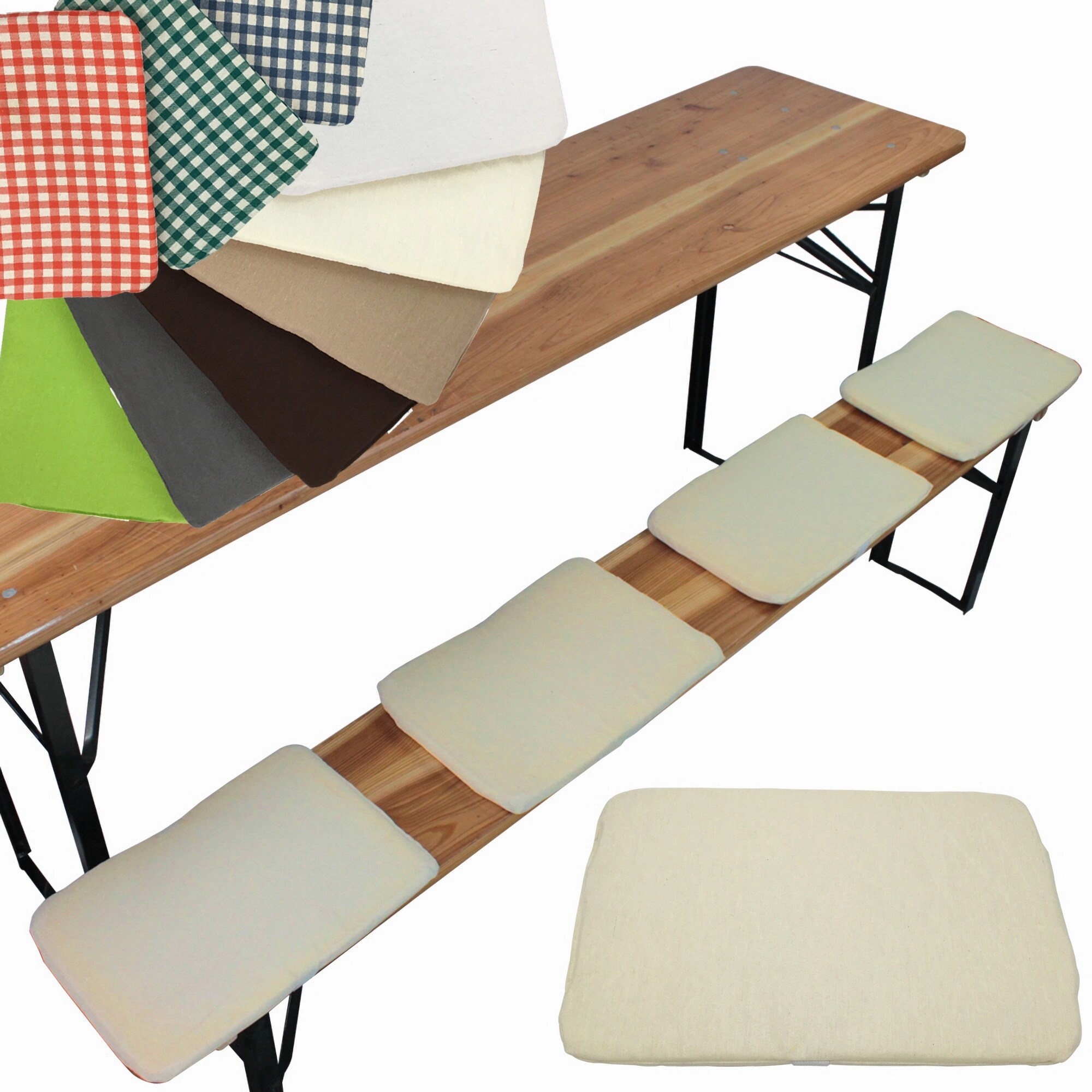 NYVI Bierbank Sitzkissen 36x25 cm NYVIGala 4er Set - Komfortable Sitzpolster f&uuml;r Bierb&auml;nke - Bierbankkissen mit elastischer Klettband Befestigung Farbe:Ecru - Bild 1