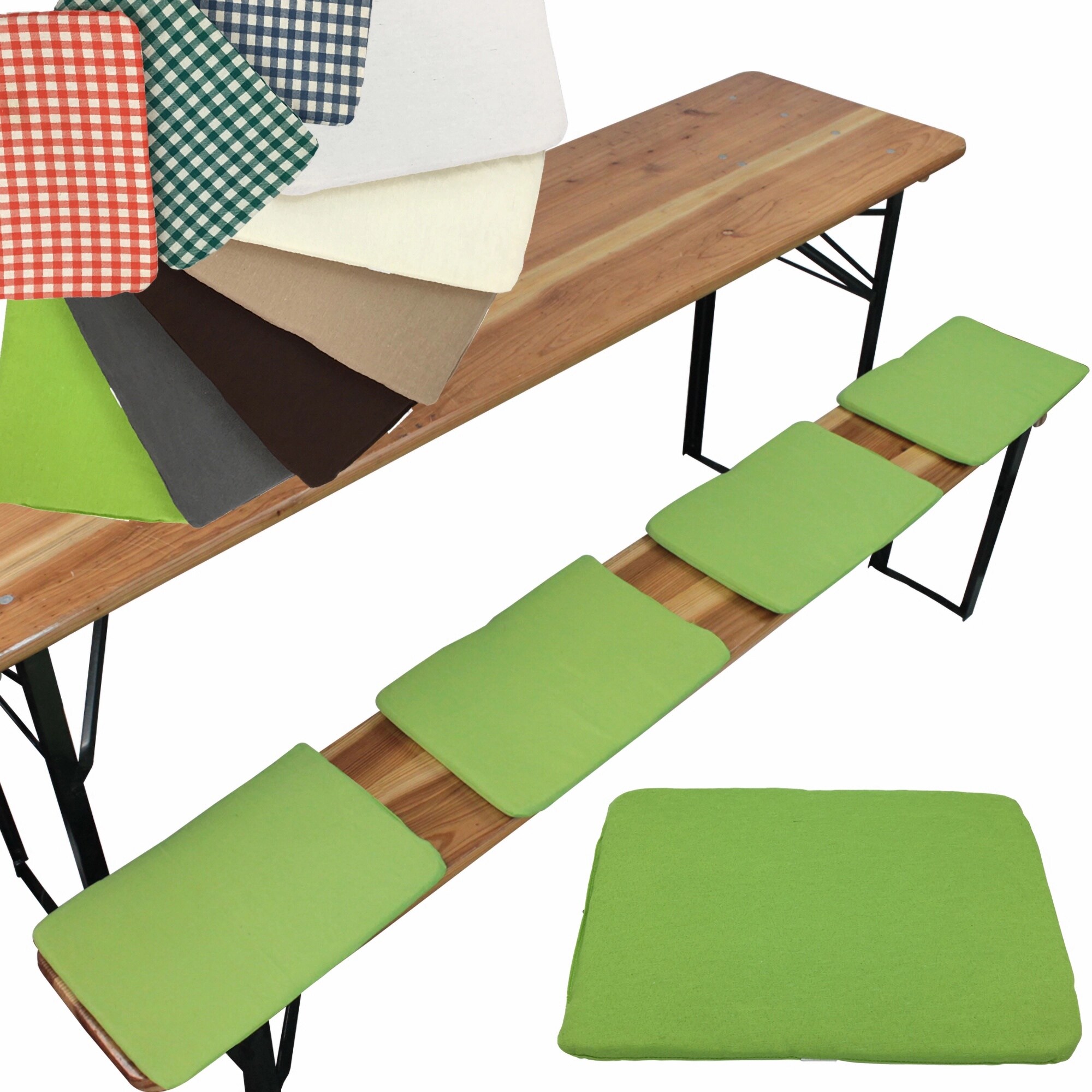 NYVI Bierbank Sitzkissen 36x25 cm NYVIGala 4er Set - Komfortable Sitzpolster f&uuml;r Bierb&auml;nke - Bierbankkissen mit elastischer Klettband Befestigung Farbe:Gr&uuml;n - Bild 1