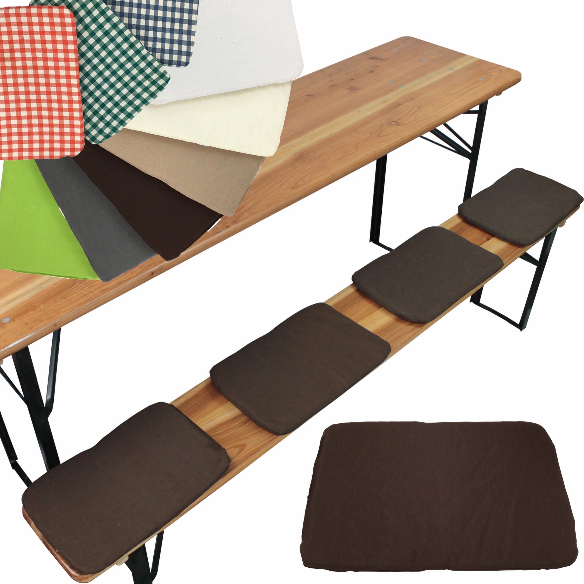 NYVI Bierbank Sitzkissen 36x25 cm NYVIGala 4er Set - Komfortable Sitzpolster f&uuml;r Bierb&auml;nke - Bierbankkissen mit elastischer Klettband Befestigung Farbe:Braun - Bild 1