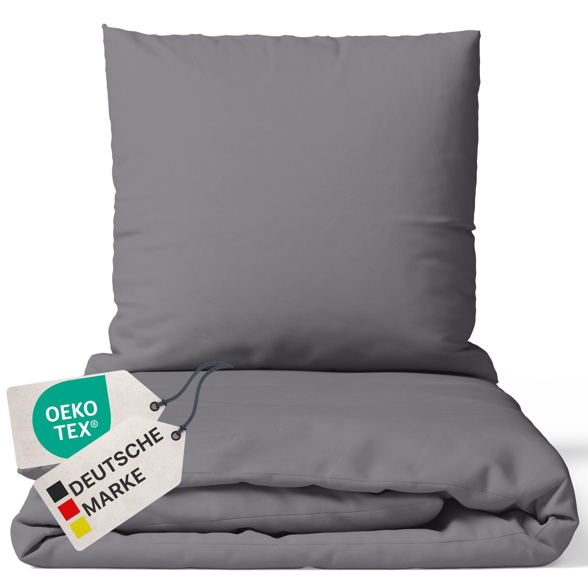 NYVI Bettw&auml;sche Set DreamScience Mikrofaser Uni - Atmungsaktiv & Weich - Mit Rei&szlig;verschluss Gr&ouml;&szlig;e:135x200 + 80x80 cm;Farbe:grau - Bild 1