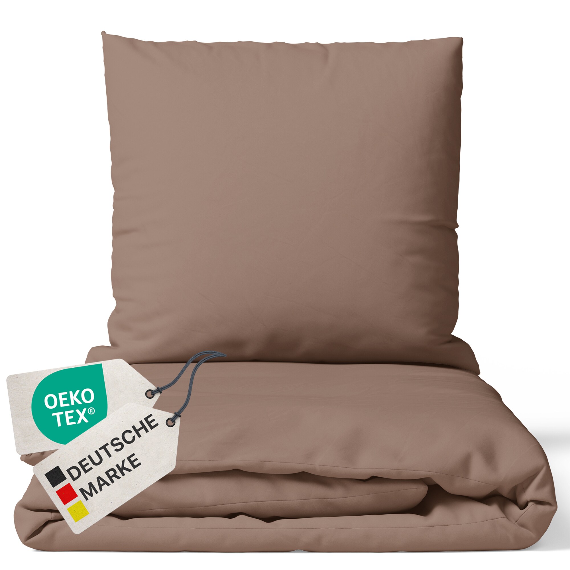 NYVI Bettw&auml;sche Set DreamScience Mikrofaser Uni - Atmungsaktiv & Weich - Mit Rei&szlig;verschluss Farbe:nougat;Gr&ouml;&szlig;e:155x220 + 80x80 cm - Bild 1
