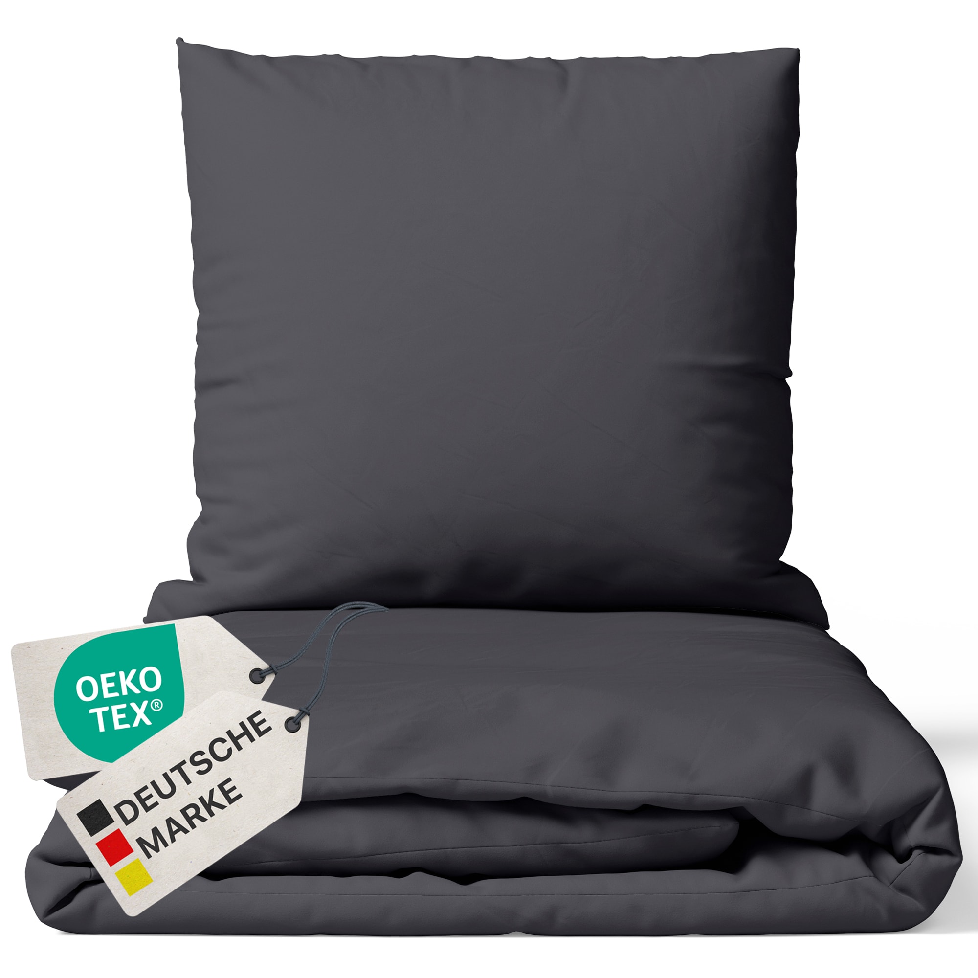 NYVI Bettw&auml;sche Set DreamScience Mikrofaser Uni - Atmungsaktiv & Weich - Mit Rei&szlig;verschluss Farbe:anthrazit;Gr&ouml;&szlig;e:200x200 + 2x 80x80 cm - Bild 1