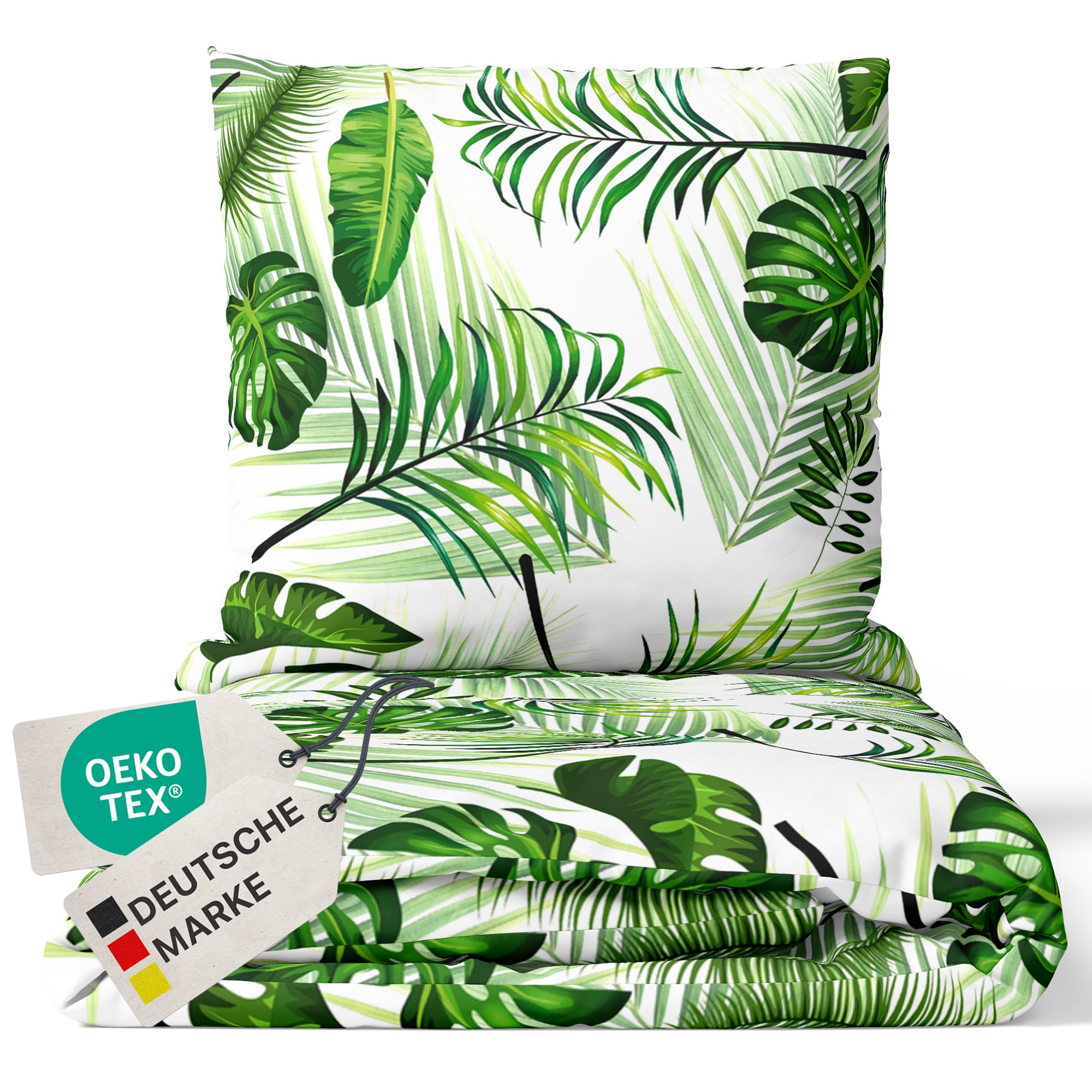 NYVI Bettw&auml;sche Set DreamScience Mikrofaser Design - Atmungsaktiv & Weich - Mit Rei&szlig;verschluss Gr&ouml;&szlig;e:135x200 + 80x80 cm;Farbe:Leaves - Bild 1