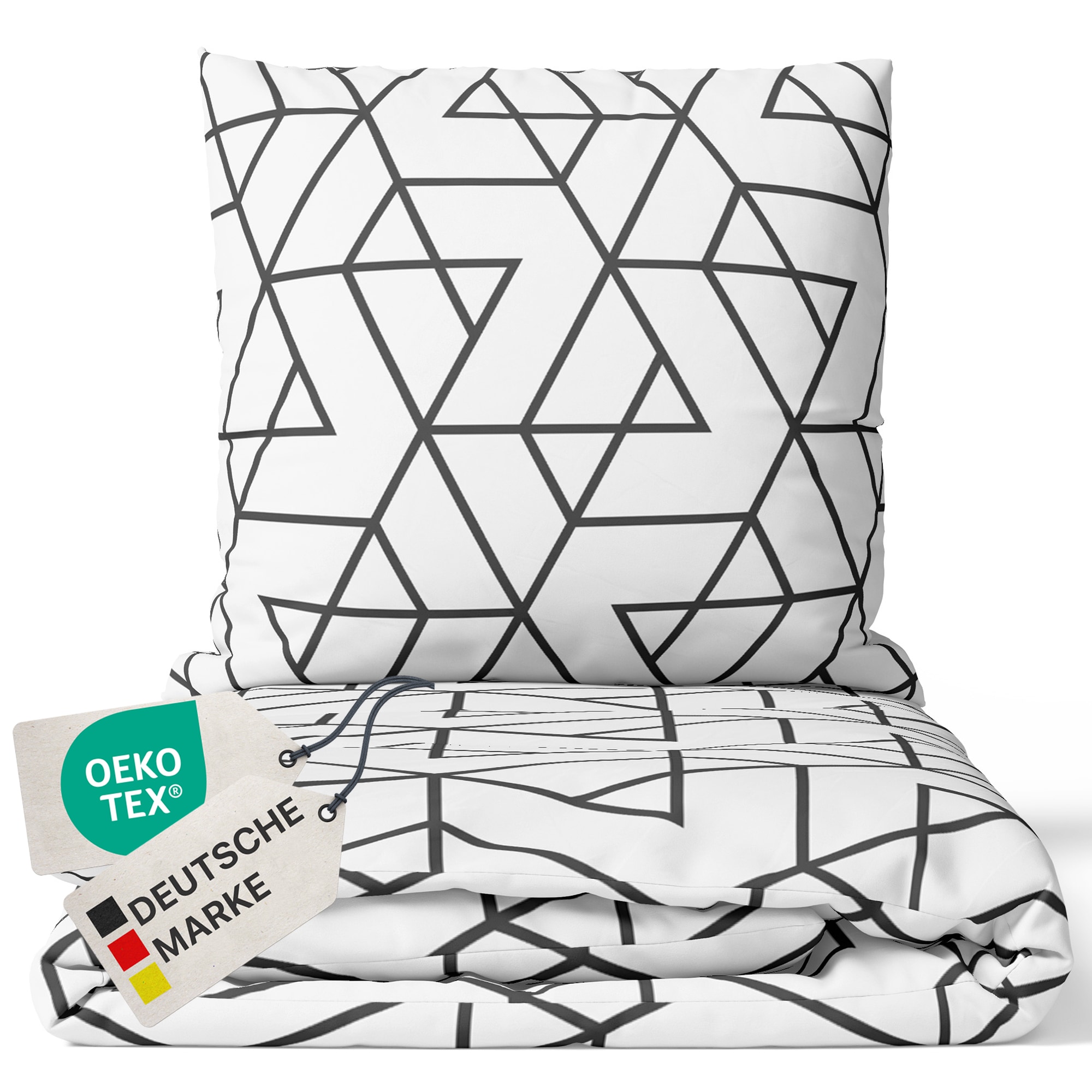 NYVI Bettw&auml;sche Set DreamScience Mikrofaser Design - Atmungsaktiv & Weich - Mit Rei&szlig;verschluss Gr&ouml;&szlig;e:155x220 + 80x80 cm;Farbe:Geo - Bild 1