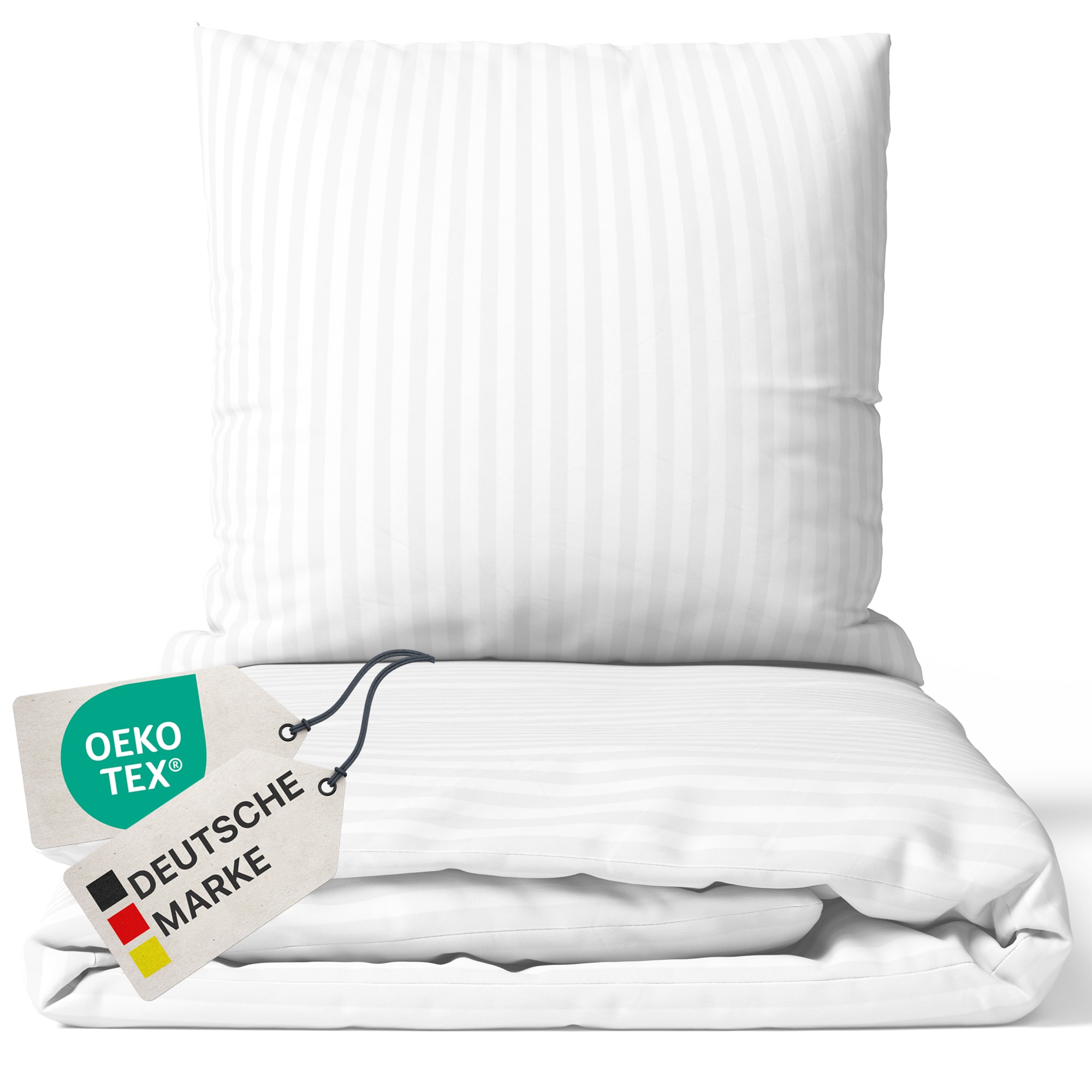 NYVI Bettw&auml;sche Set DreamScience Mikrofaser Damast - Atmungsaktiv & Weich - Mit Rei&szlig;verschluss Gr&ouml;&szlig;e:135x200 + 80x80 cm;Farbe:wei&szlig; - Bild 1