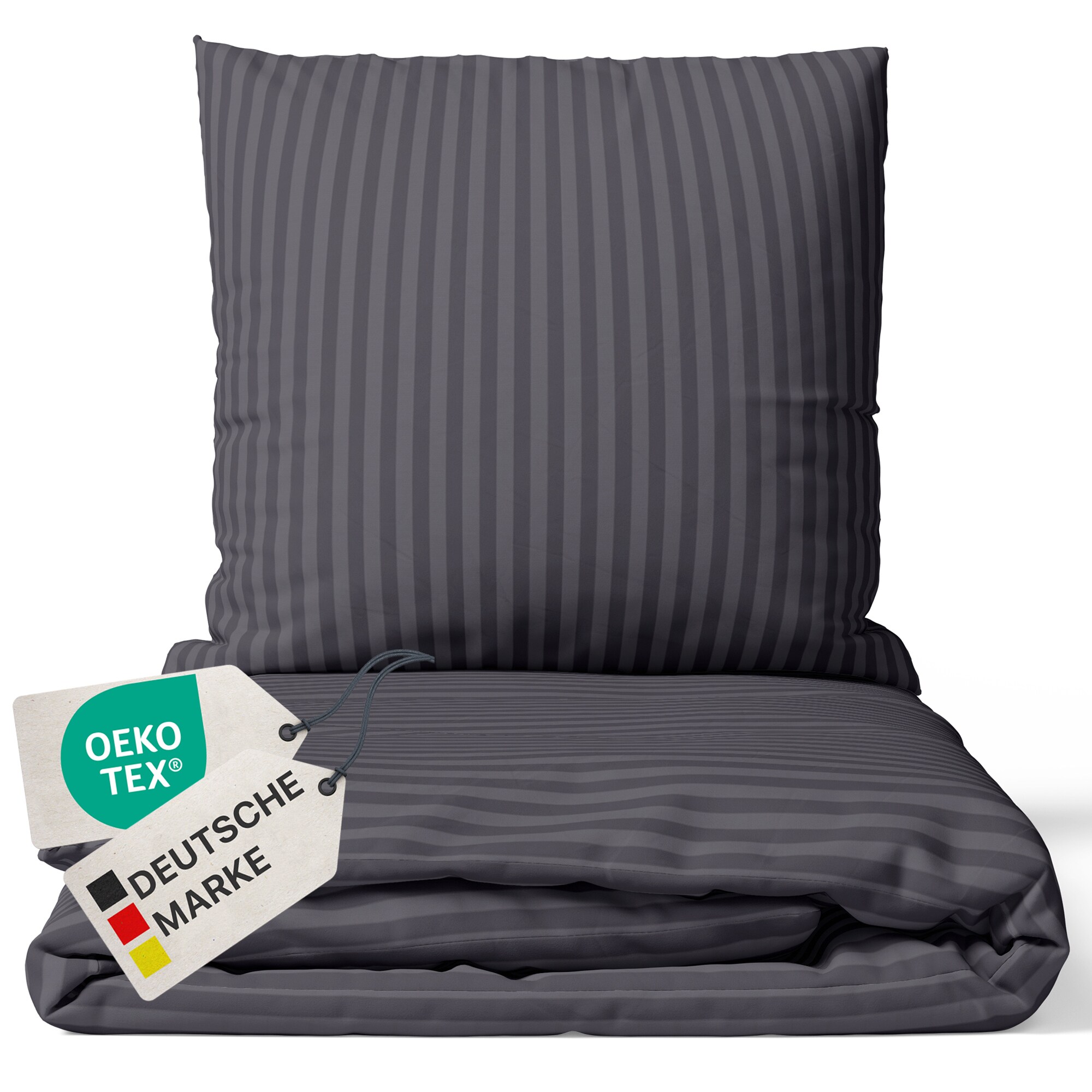 NYVI Bettw&auml;sche Set DreamScience Mikrofaser Damast - Atmungsaktiv & Weich - Mit Rei&szlig;verschluss Gr&ouml;&szlig;e:135x200 + 80x80 cm;Farbe:anthrazit - Bild 1