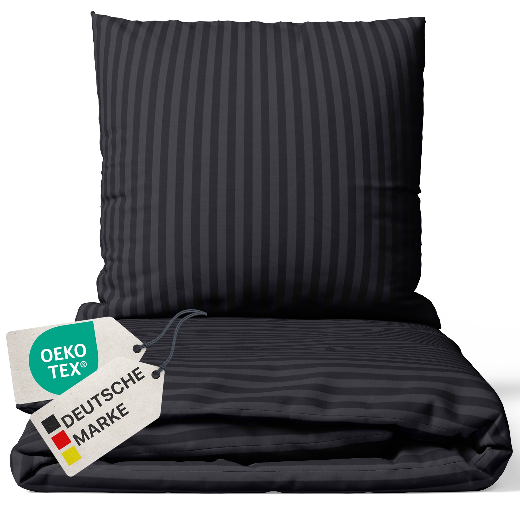 NYVI Bettw&auml;sche Set DreamScience Mikrofaser Damast - Atmungsaktiv & Weich - Mit Rei&szlig;verschluss Gr&ouml;&szlig;e:135x200 + 80x80 cm;Farbe:schwarz - Bild 1