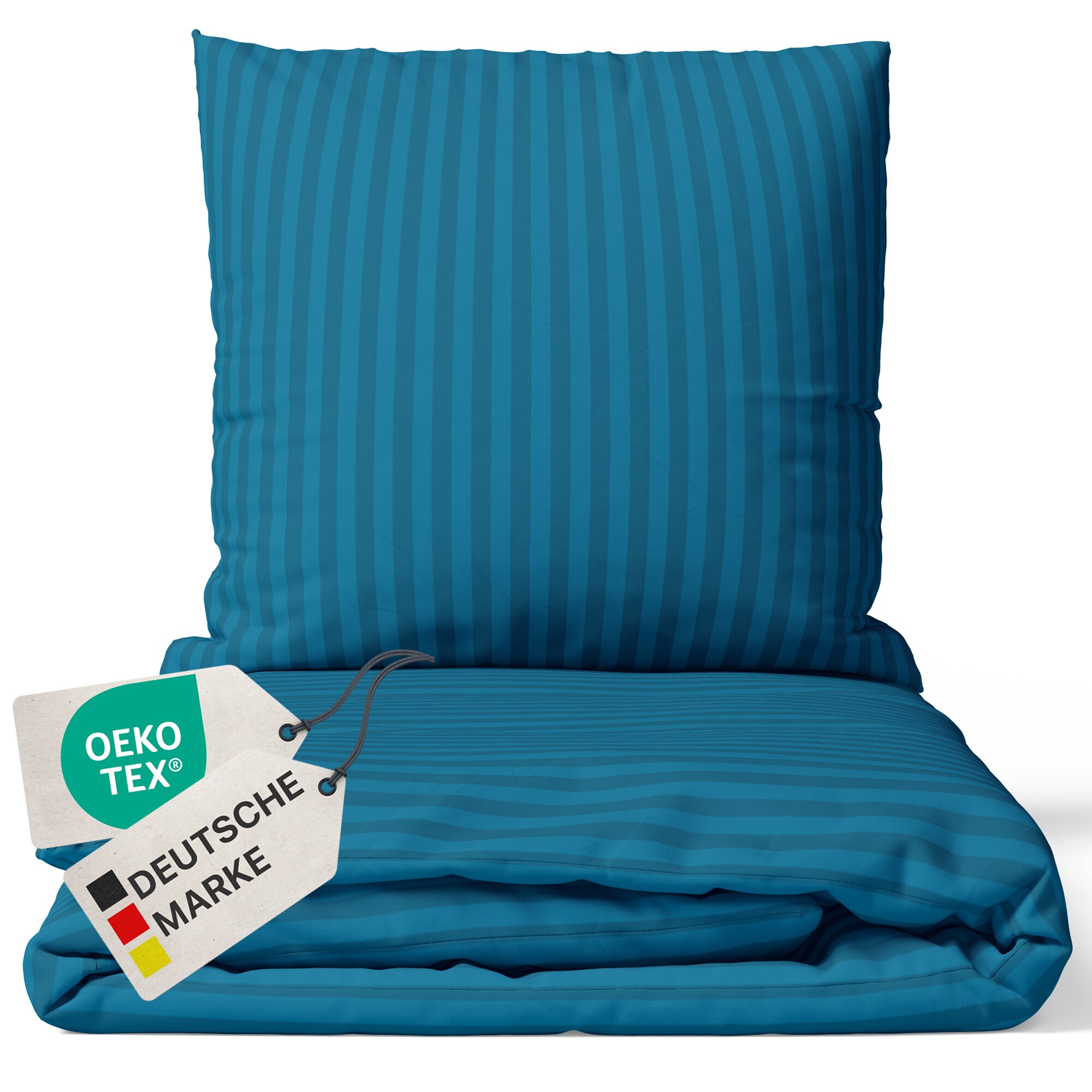 NYVI Bettw&auml;sche Set DreamScience Mikrofaser Damast - Atmungsaktiv & Weich - Mit Rei&szlig;verschluss Farbe:petrol;Gr&ouml;&szlig;e:155x220 + 80x80 cm - Bild 1