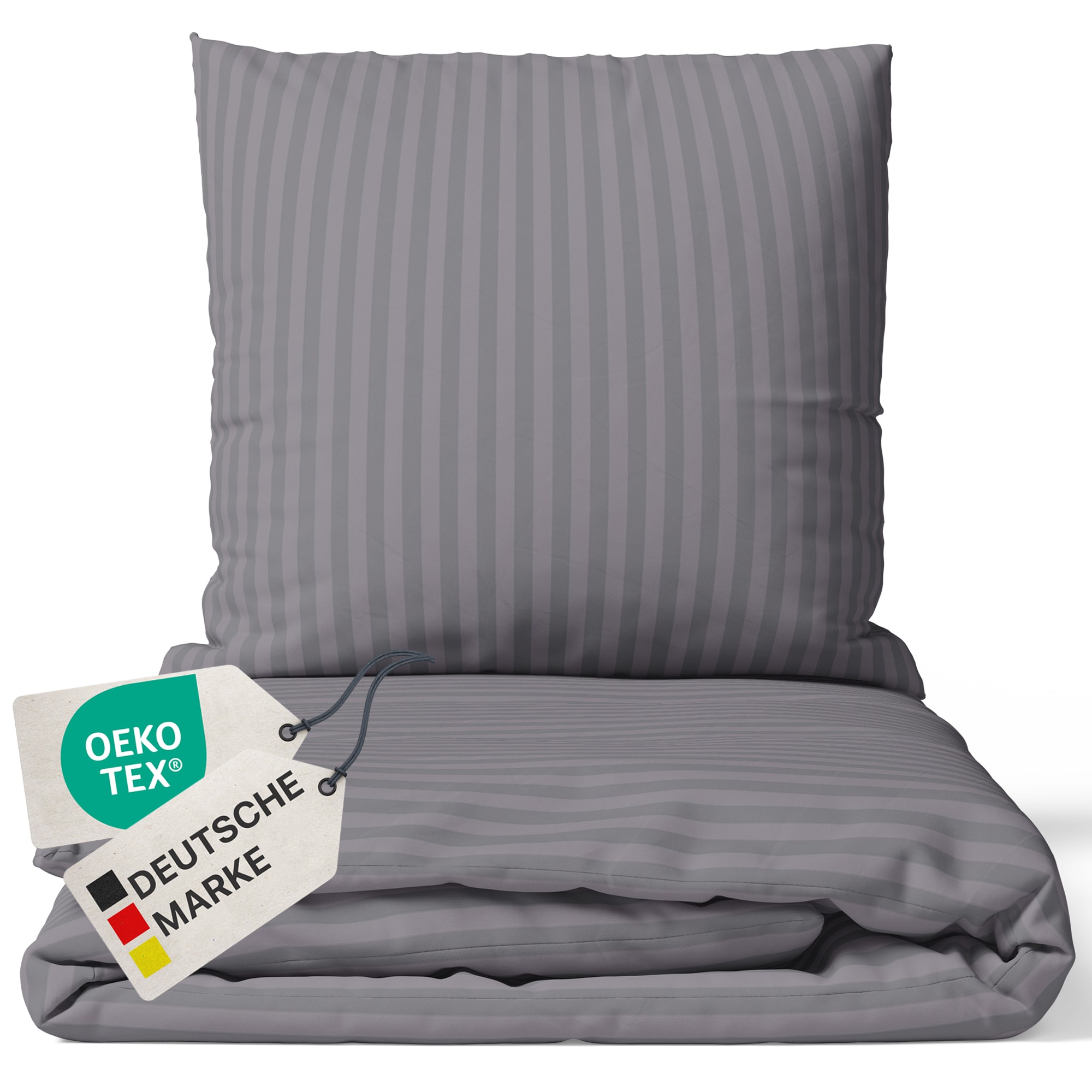 NYVI Bettw&auml;sche Set DreamScience Mikrofaser Damast - Atmungsaktiv & Weich - Mit Rei&szlig;verschluss Farbe:grau;Gr&ouml;&szlig;e:155x220 + 80x80 cm - Bild 1