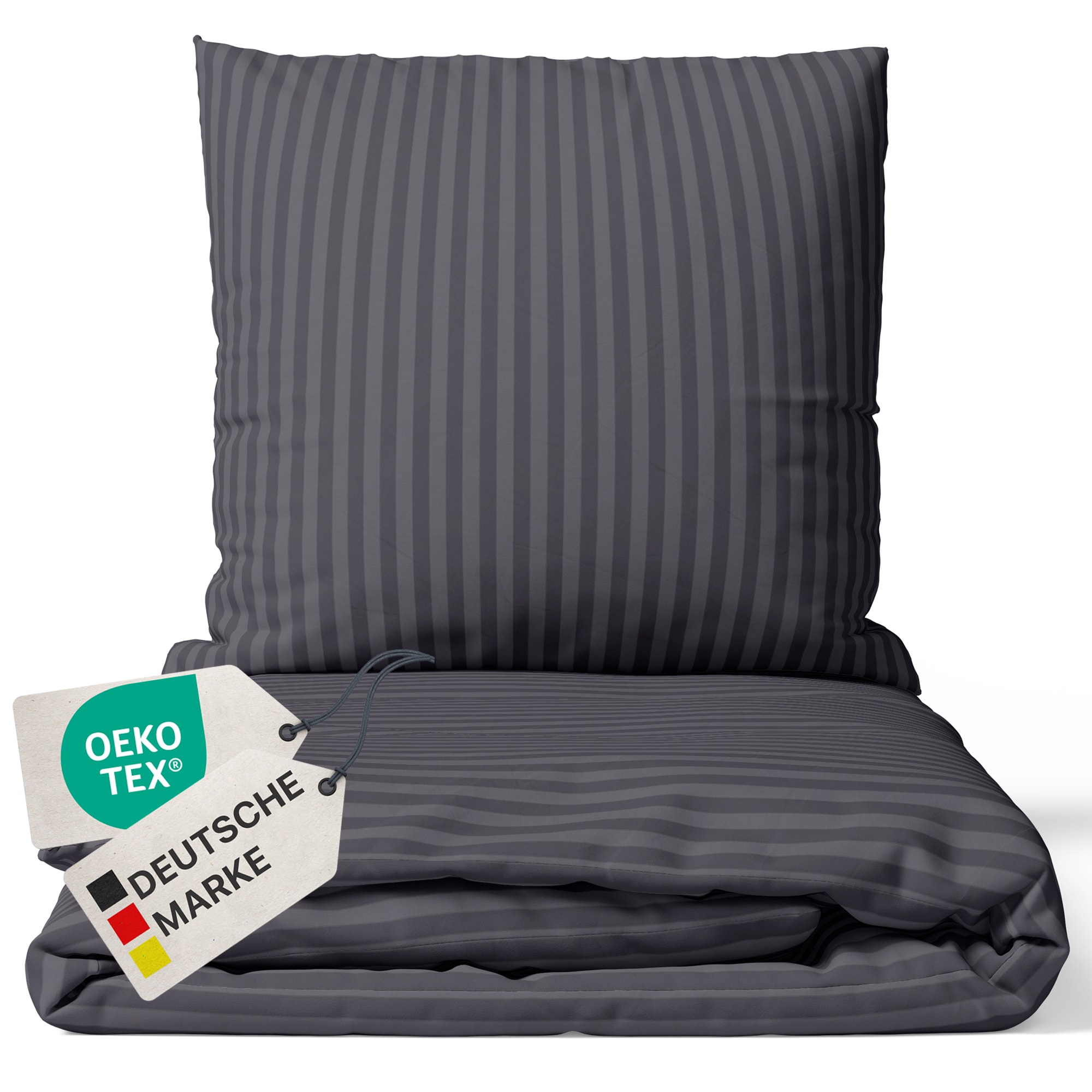 NYVI Bettw&auml;sche Set DreamScience Mikrofaser Damast - Atmungsaktiv & Weich - Mit Rei&szlig;verschluss Farbe:anthrazit;Gr&ouml;&szlig;e:155x220 + 80x80 cm - Bild 1