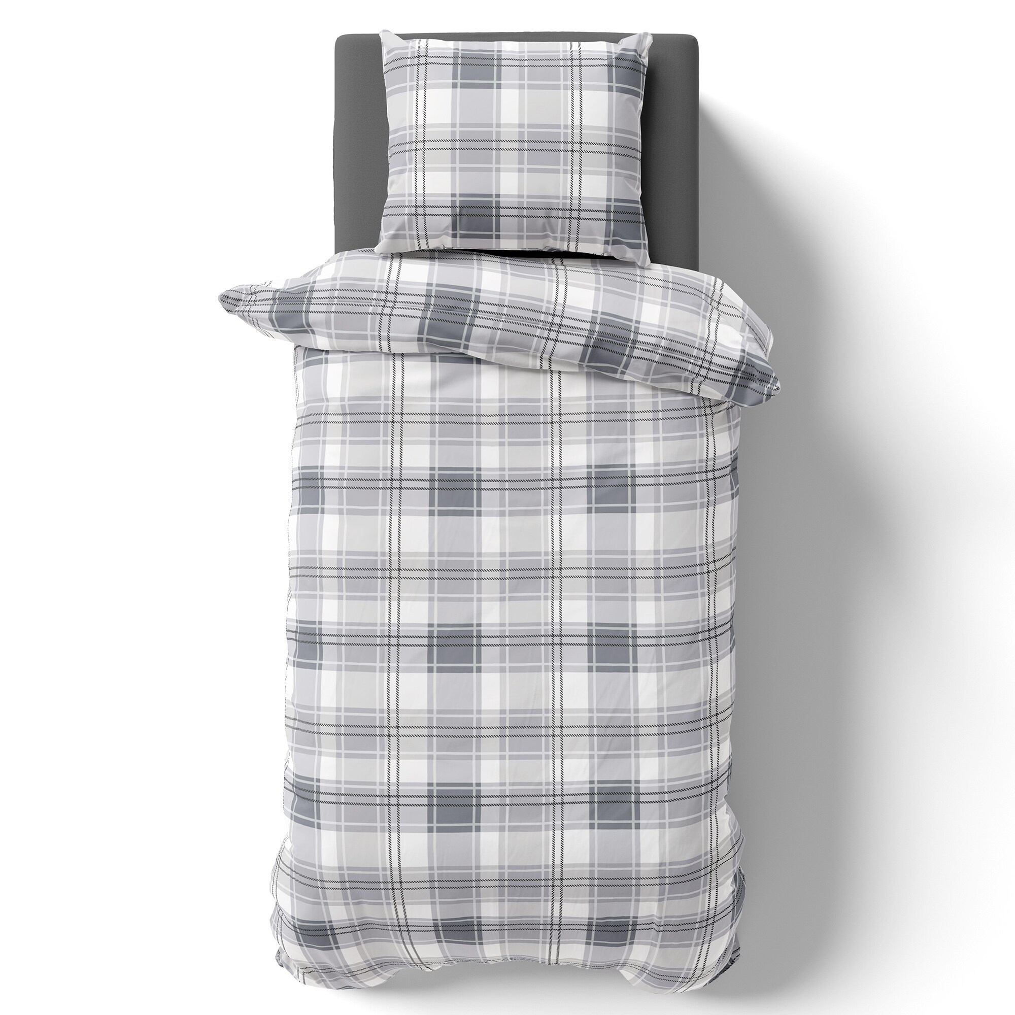 NYVI Bettw&auml;sche Set DreamScience Renforc&eacute; Design - Atmungsaktiv & Weich - 100% Baumwolle - Mit Rei&szlig;verschluss Gr&ouml;&szlig;e:155x220 + 80x80 cm;Farbe:Karo-Silber - Bild 1